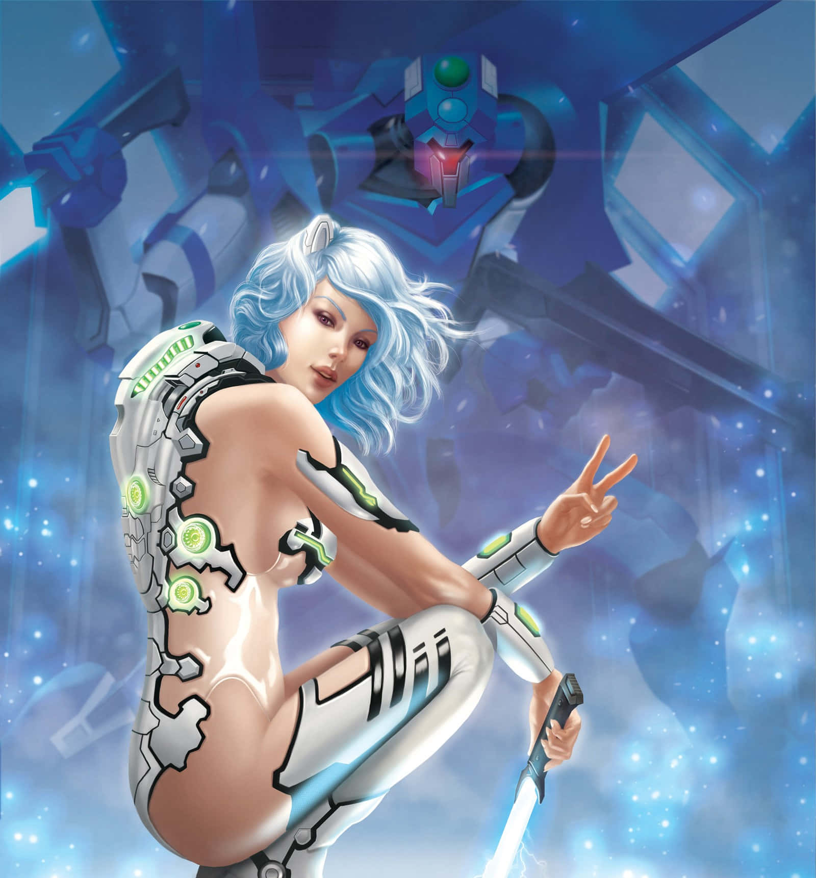 Eva-00, white hair, glowing green tech armor, HD Phone Wallpaper