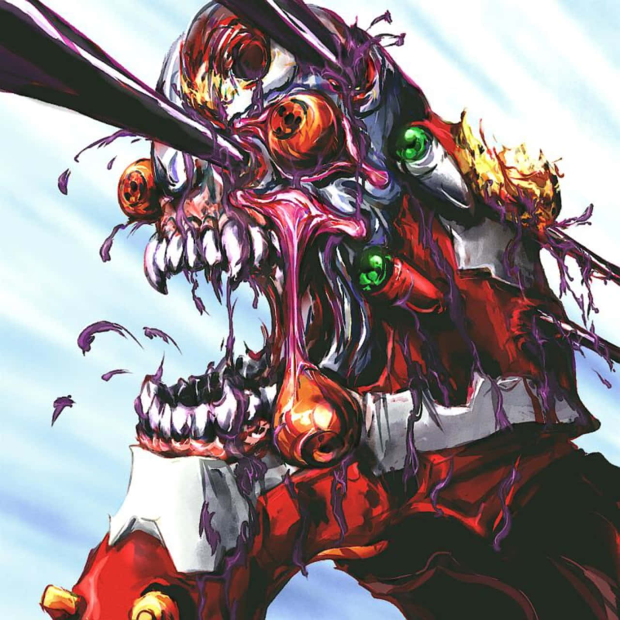 Eva-02, glowing eyes, dripping blood, HD Desktop Wallpaper