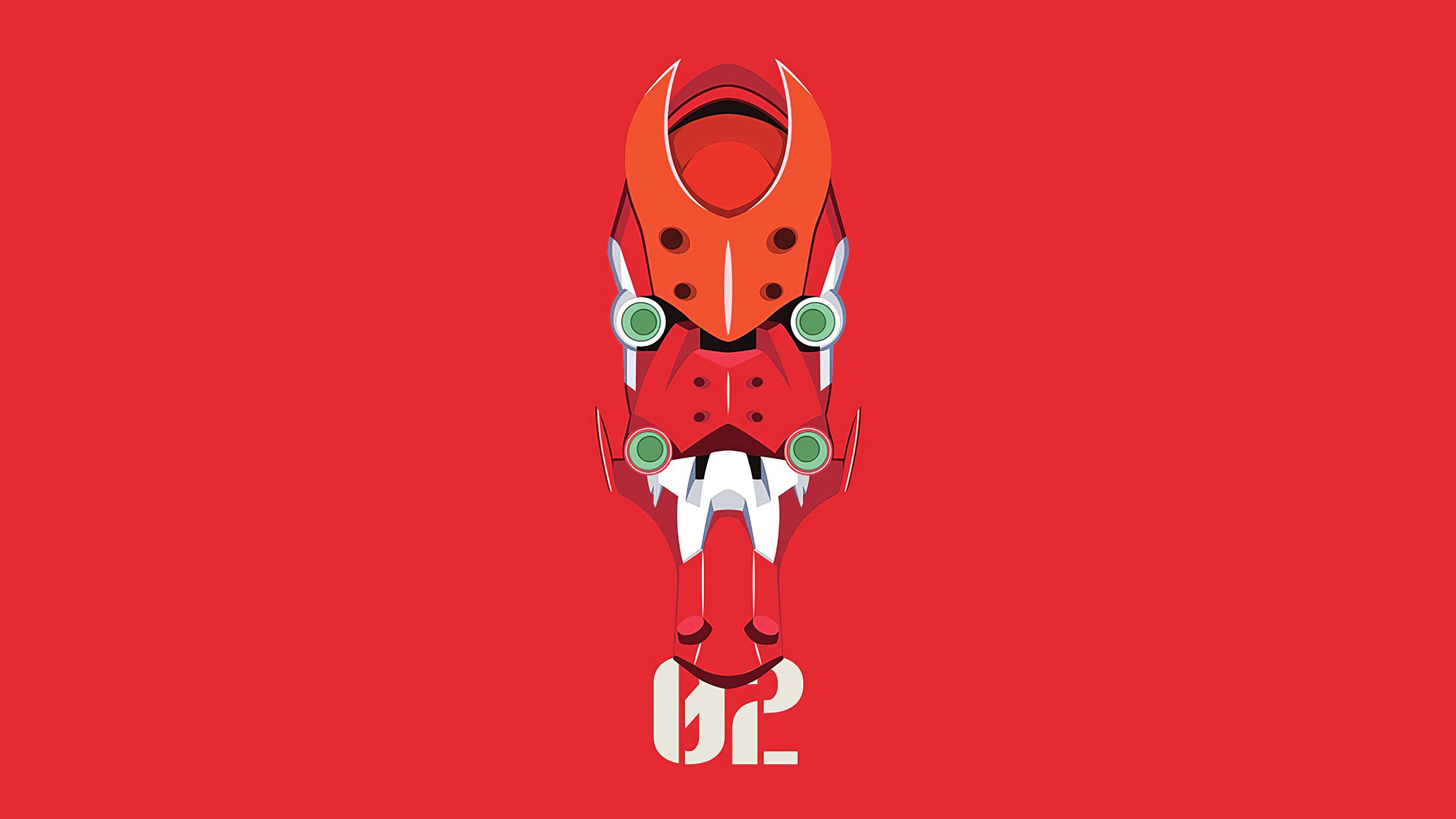 Eva-02, red and white, green eyes, 4K Desktop Wallpaper