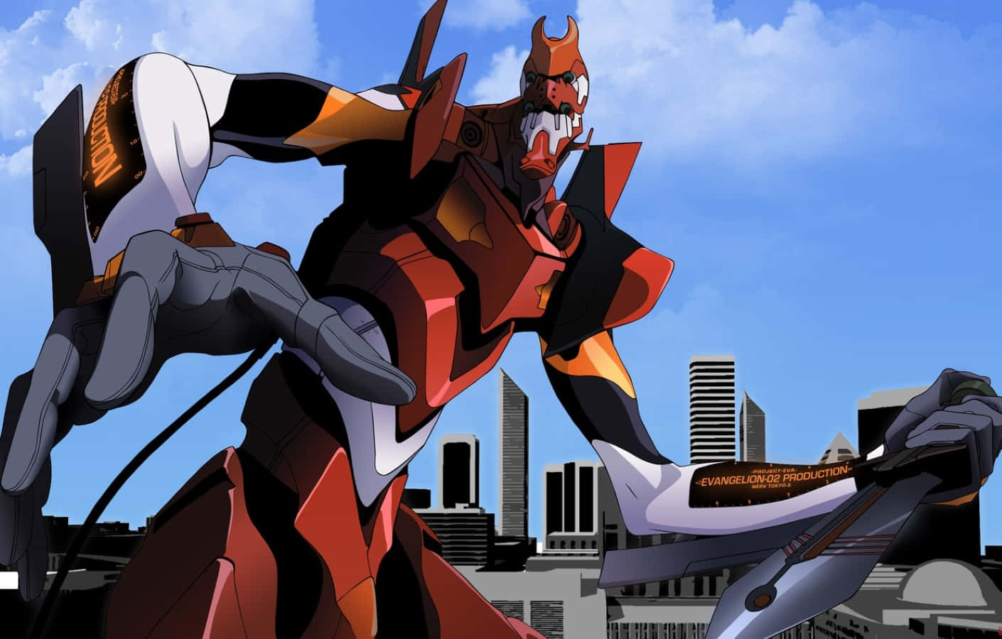 Eva-02, red and white, biomechanical giant, HD Desktop Wallpaper