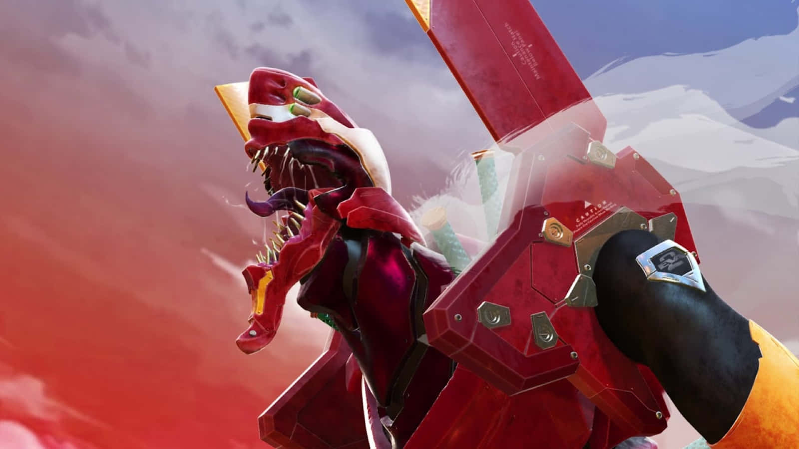 Eva-02, red armored dinosaur, glowing eyes, HD Desktop Wallpaper