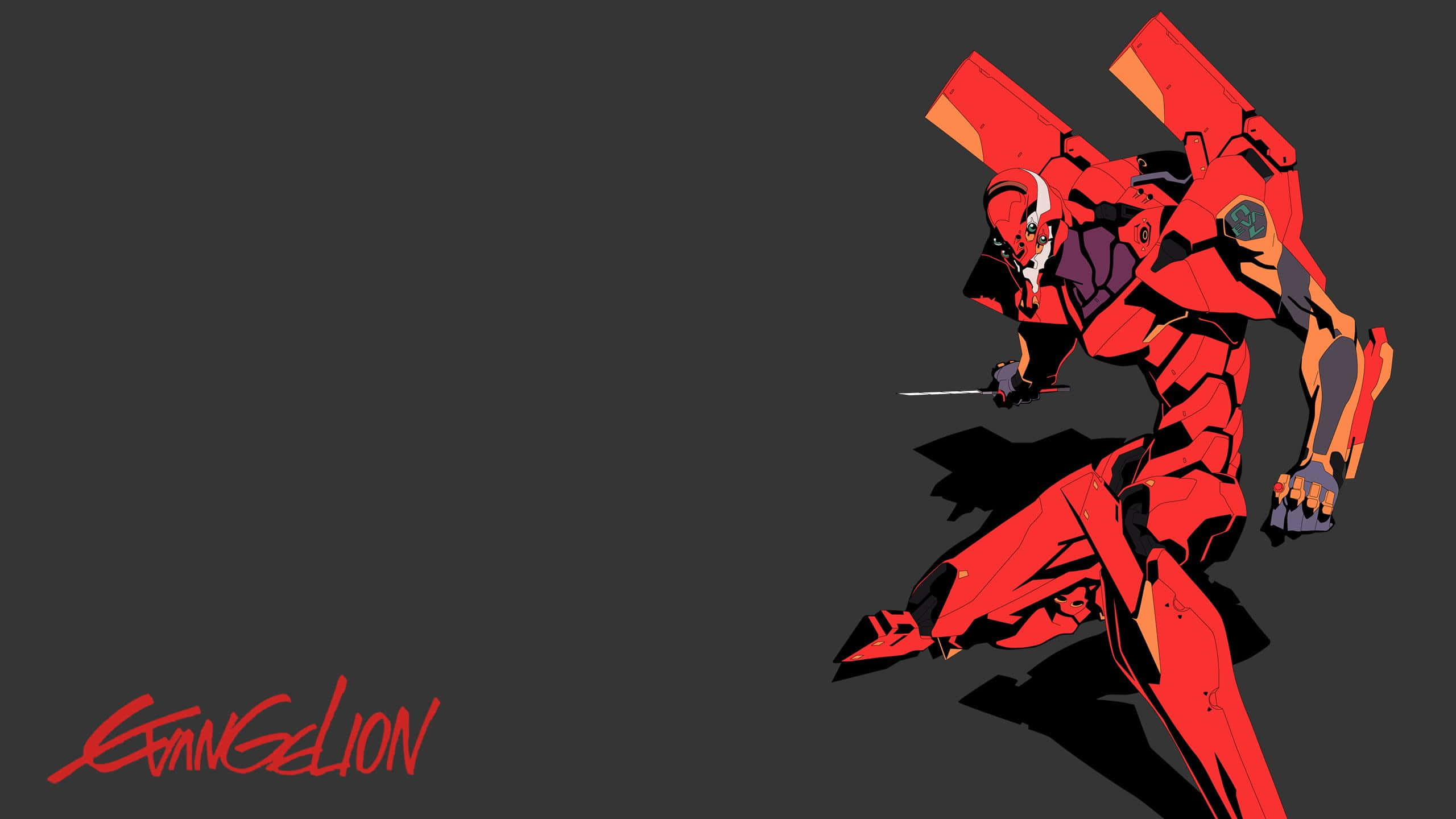 Eva-02, red Evangelion unit, dynamic combat pose, 2K Desktop Wallpaper