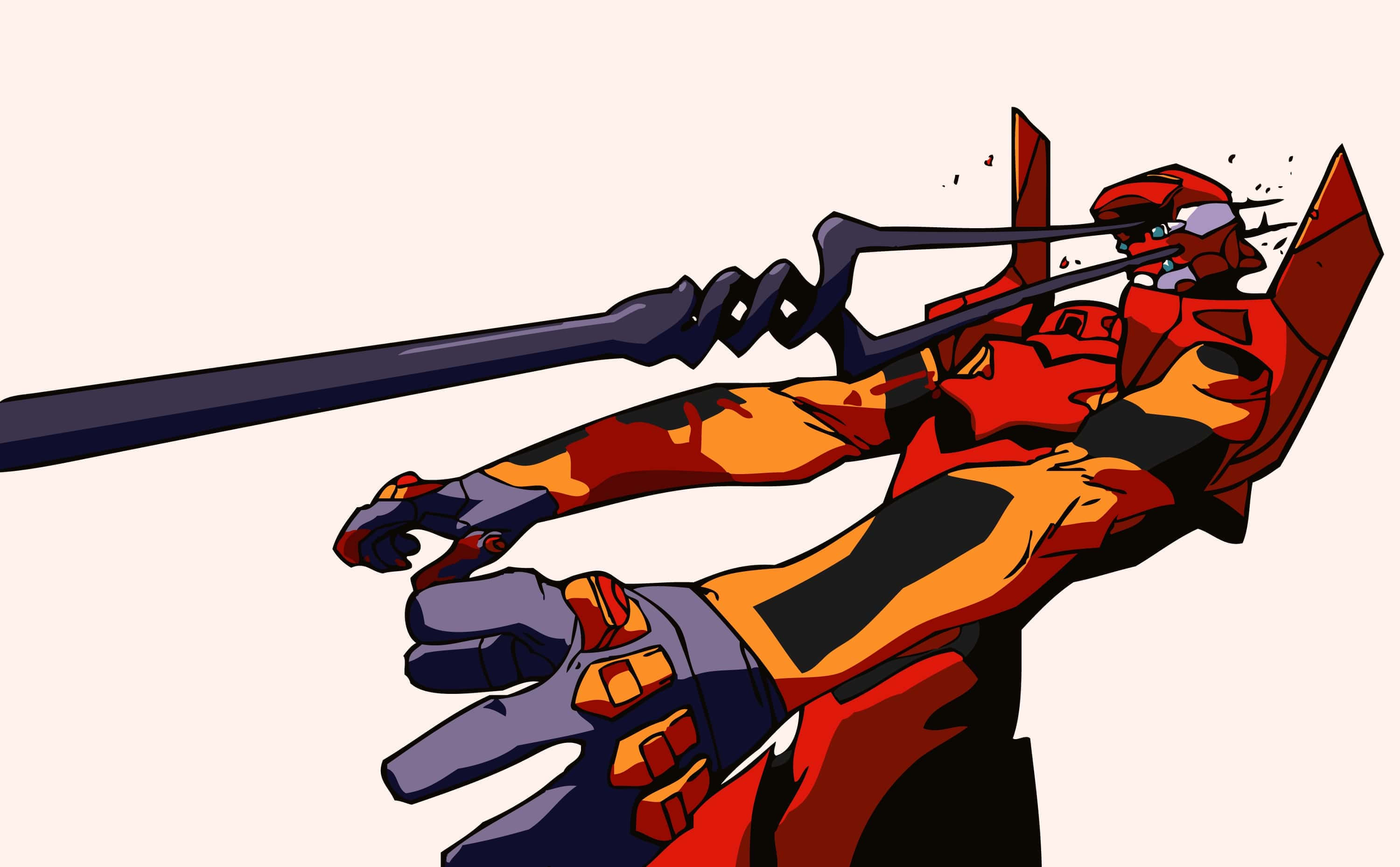 Eva-02, red and orange, biomechanical warrior, 2K Desktop Wallpaper