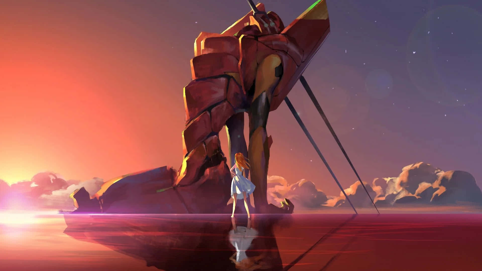 Eva-02, red mecha, white dress, Full HD Desktop Wallpaper