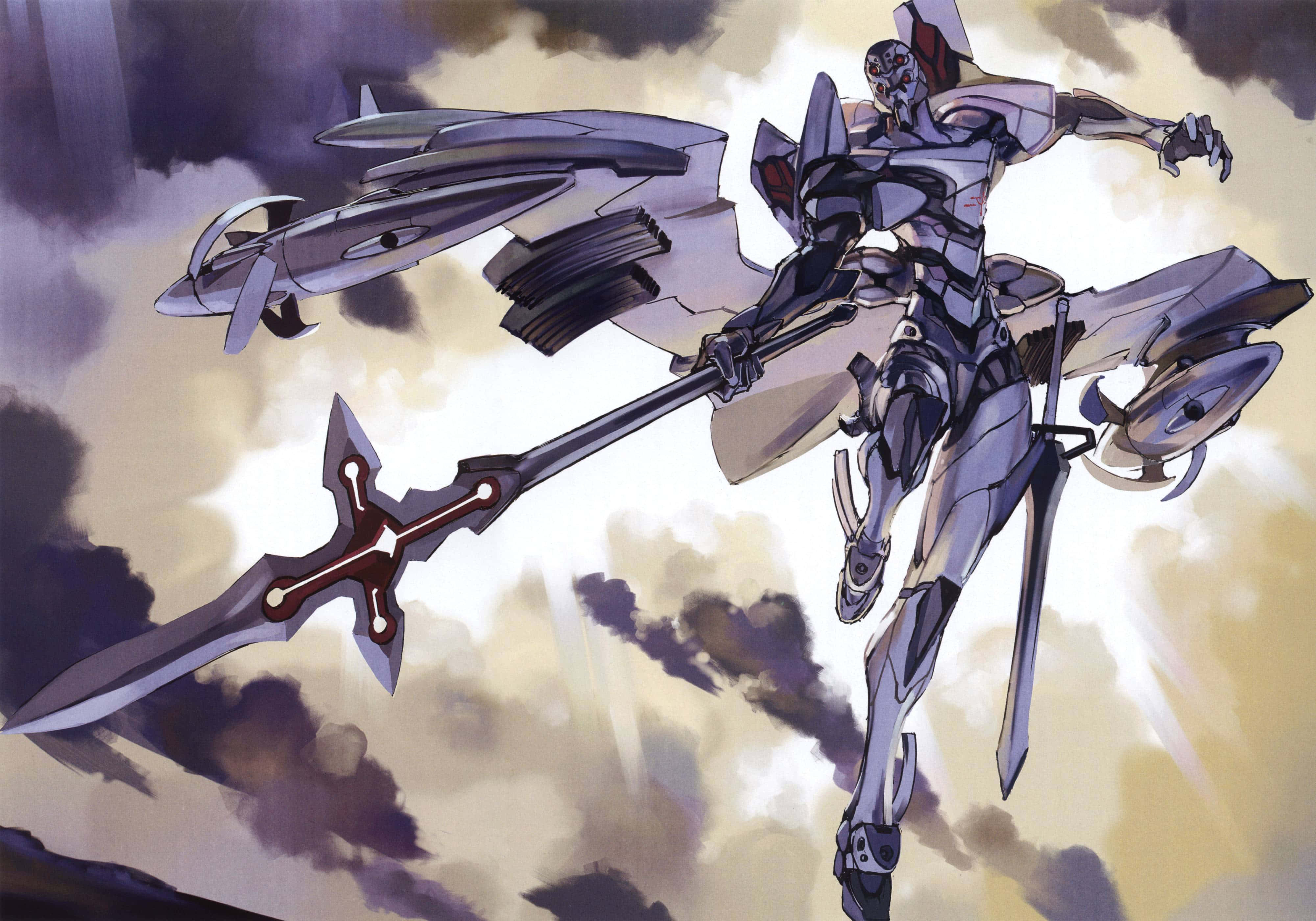 Eva-04, silver armored mecha warrior, massive sword, 4K Desktop Wallpaper