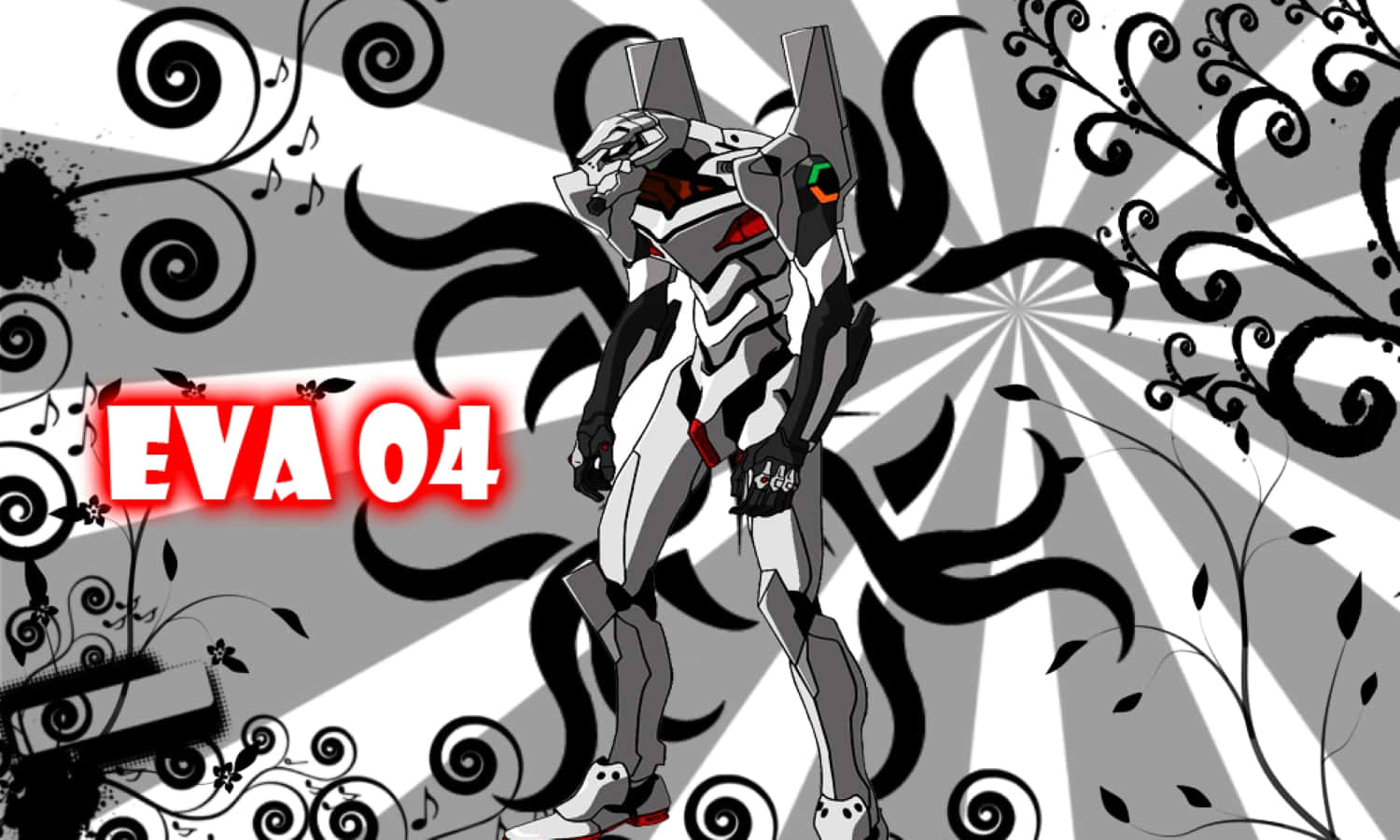 Eva-04, stylized anime mech, swirling black and white background, HD Desktop Wallpaper
