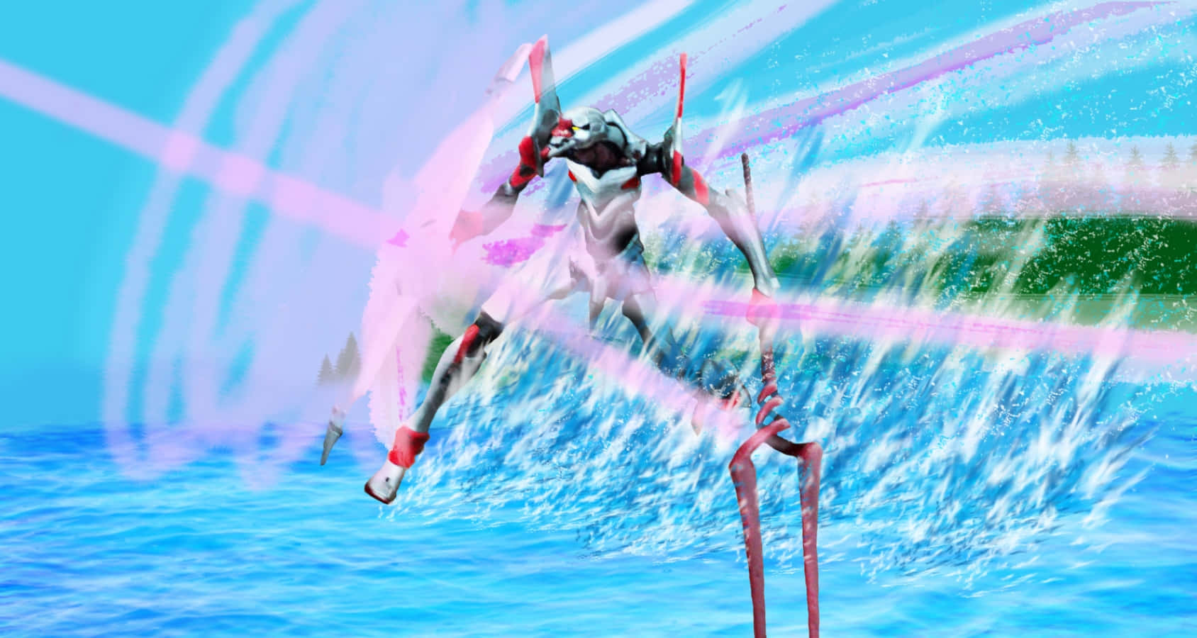 Eva-04, mecha, pink energy beams, HD Desktop Wallpaper