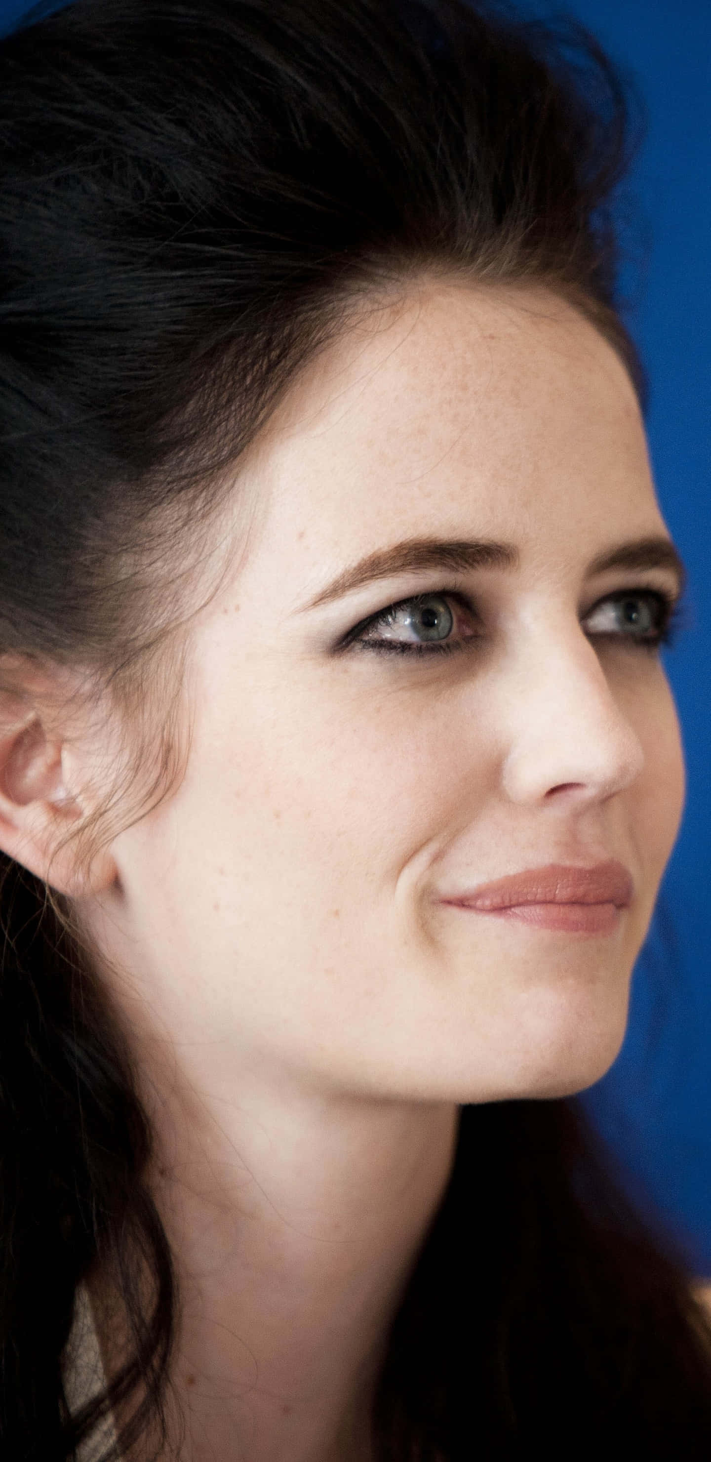 Eva Green, black gown, blue eyes, 2K Phone Wallpaper
