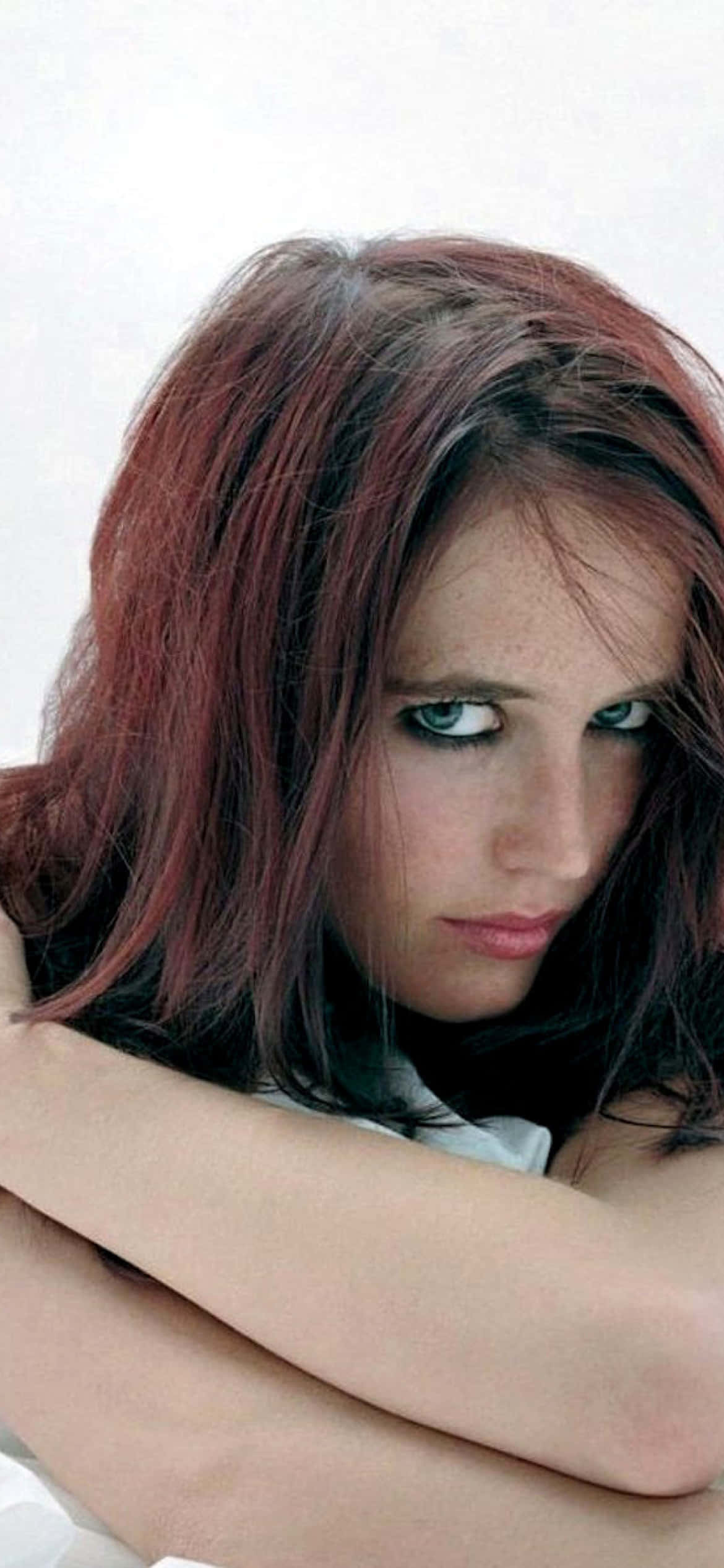 Eva Green, red-tinted hair, intense green eyes, Full HD Phone Wallpaper