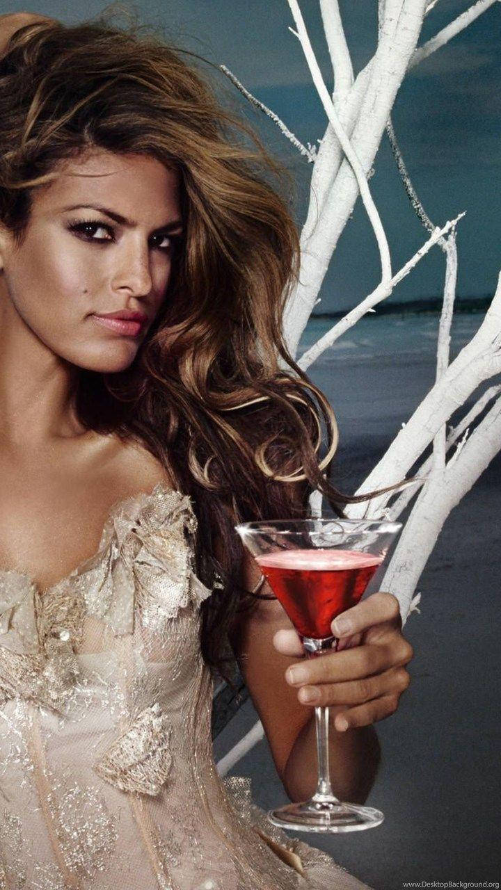 Eva Mendes, glittering gown, red cocktail, HD Phone Wallpaper