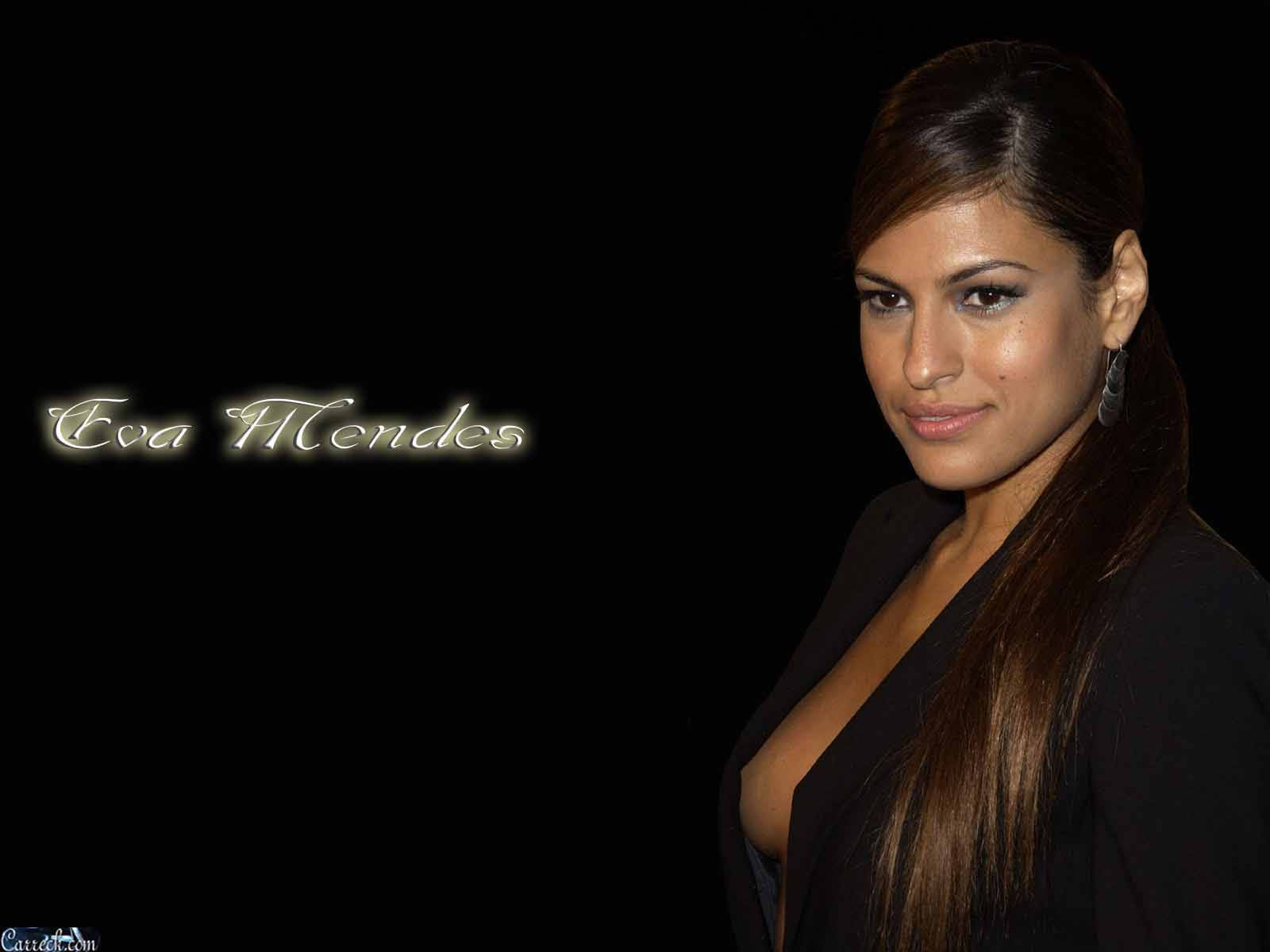 Eva Mendes, black blazer, stark black background, HD Desktop Wallpaper