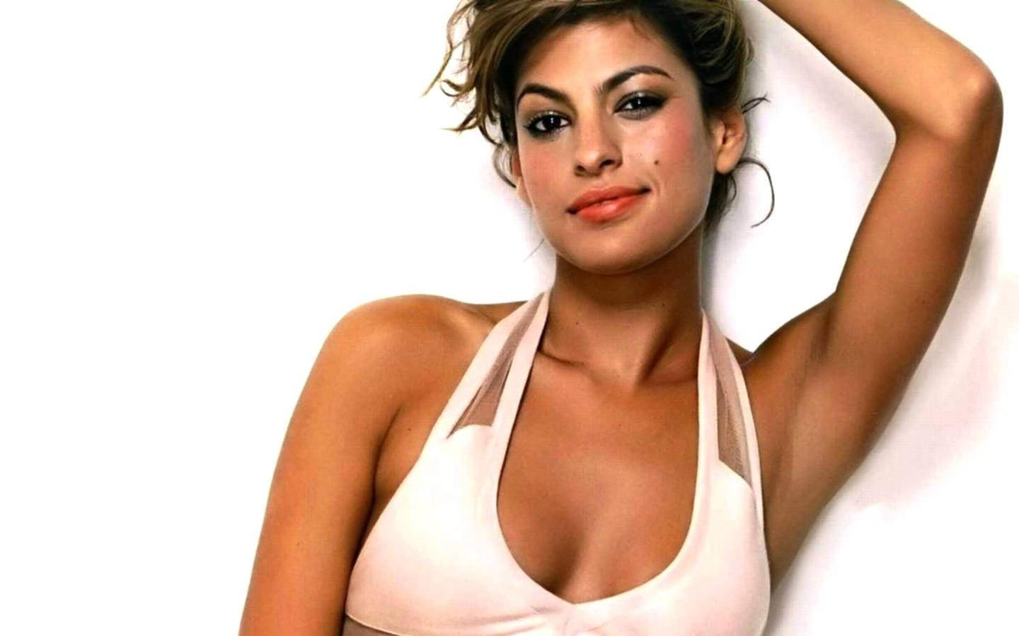 Eva Mendes, white halter top, plain white wall, HD Desktop Wallpaper