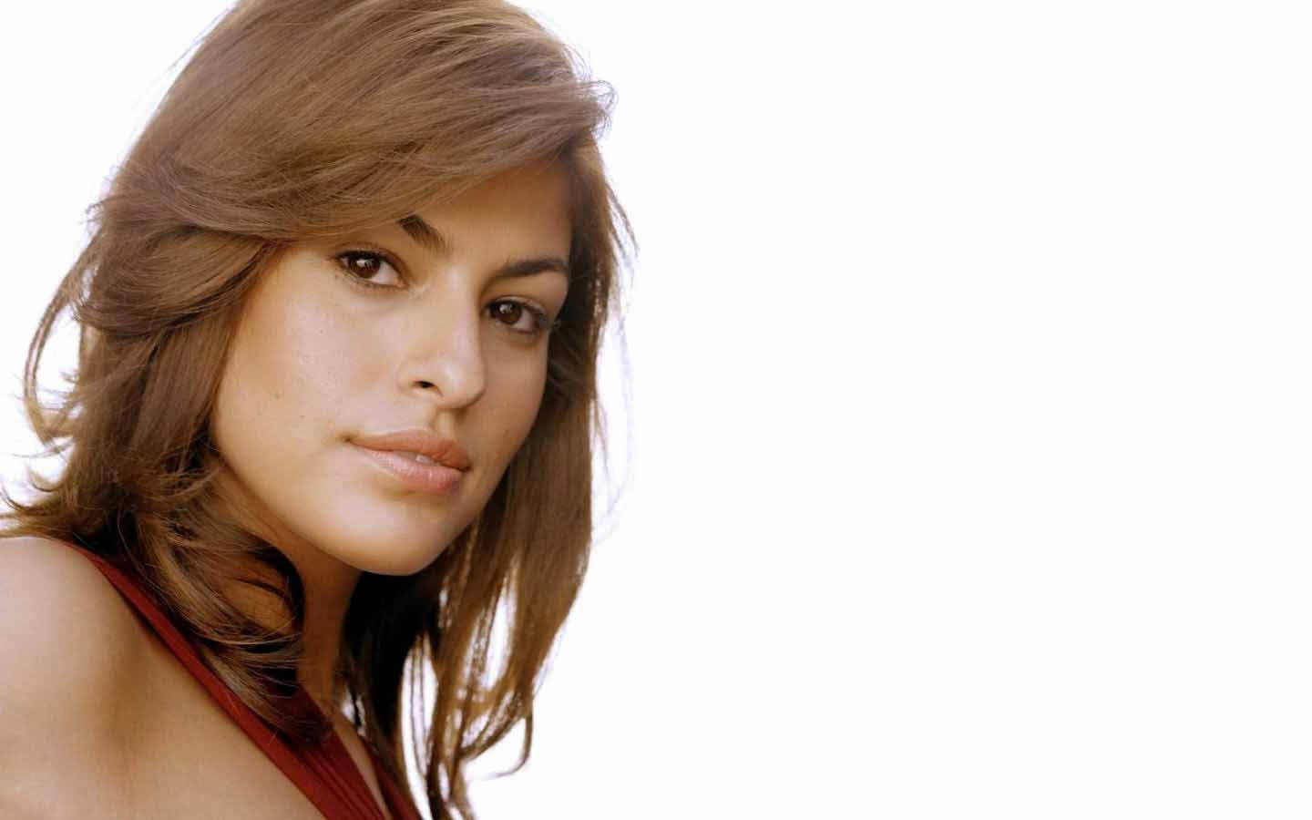 Eva Mendes, brown hair, red top, HD Desktop Wallpaper