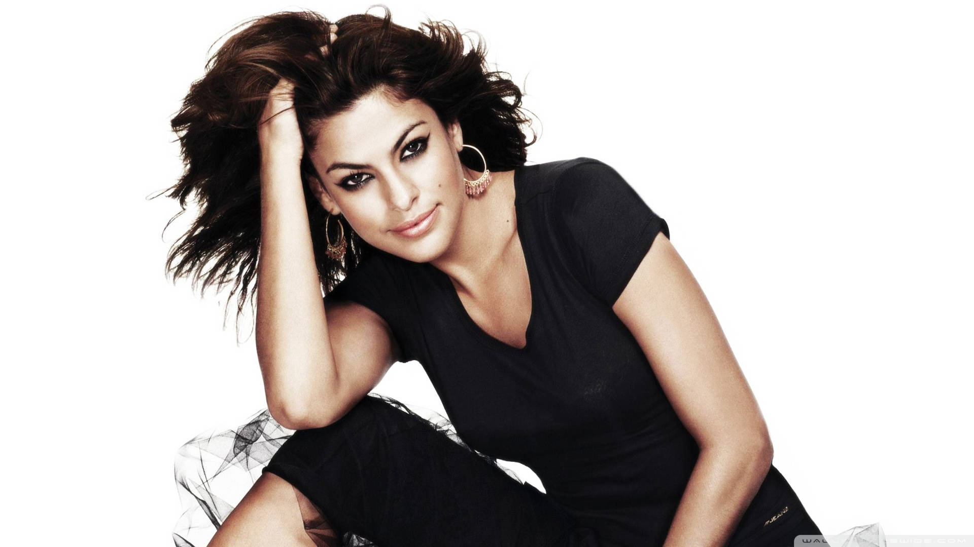 Eva Mendes, dark hair, bold makeup, Full HD Desktop Wallpaper