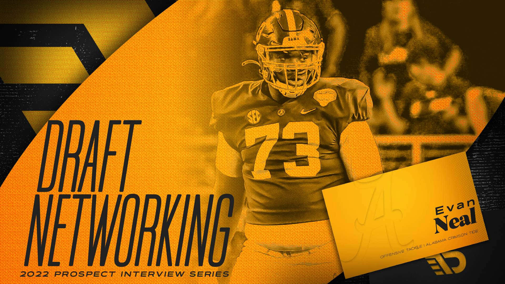 Evan Neal, gold and black uniform, number 73, Full HD Desktop Wallpaper