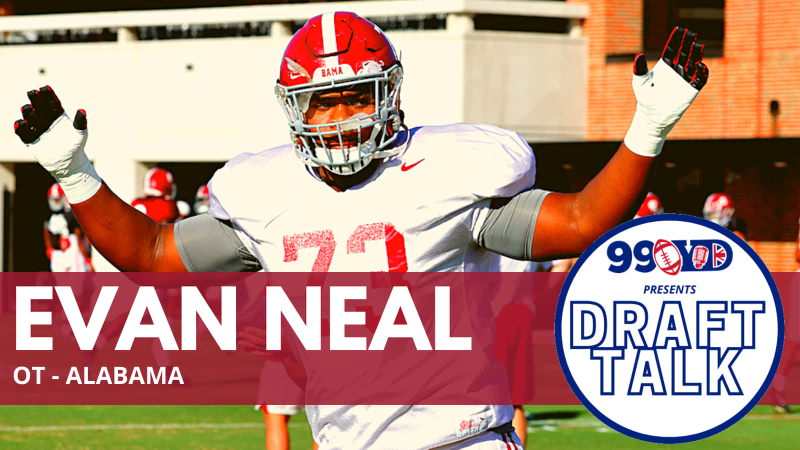 Evan Neal, white and red uniform, sunny field, HD Desktop Wallpaper