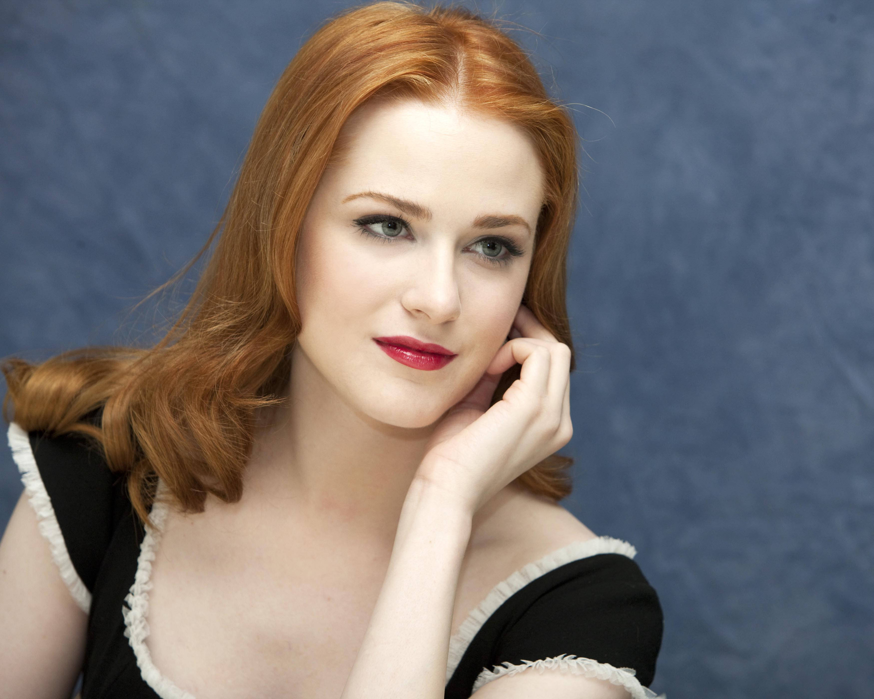 Evan Rachel Wood, red hair, bold red lips, 2K Desktop Wallpaper