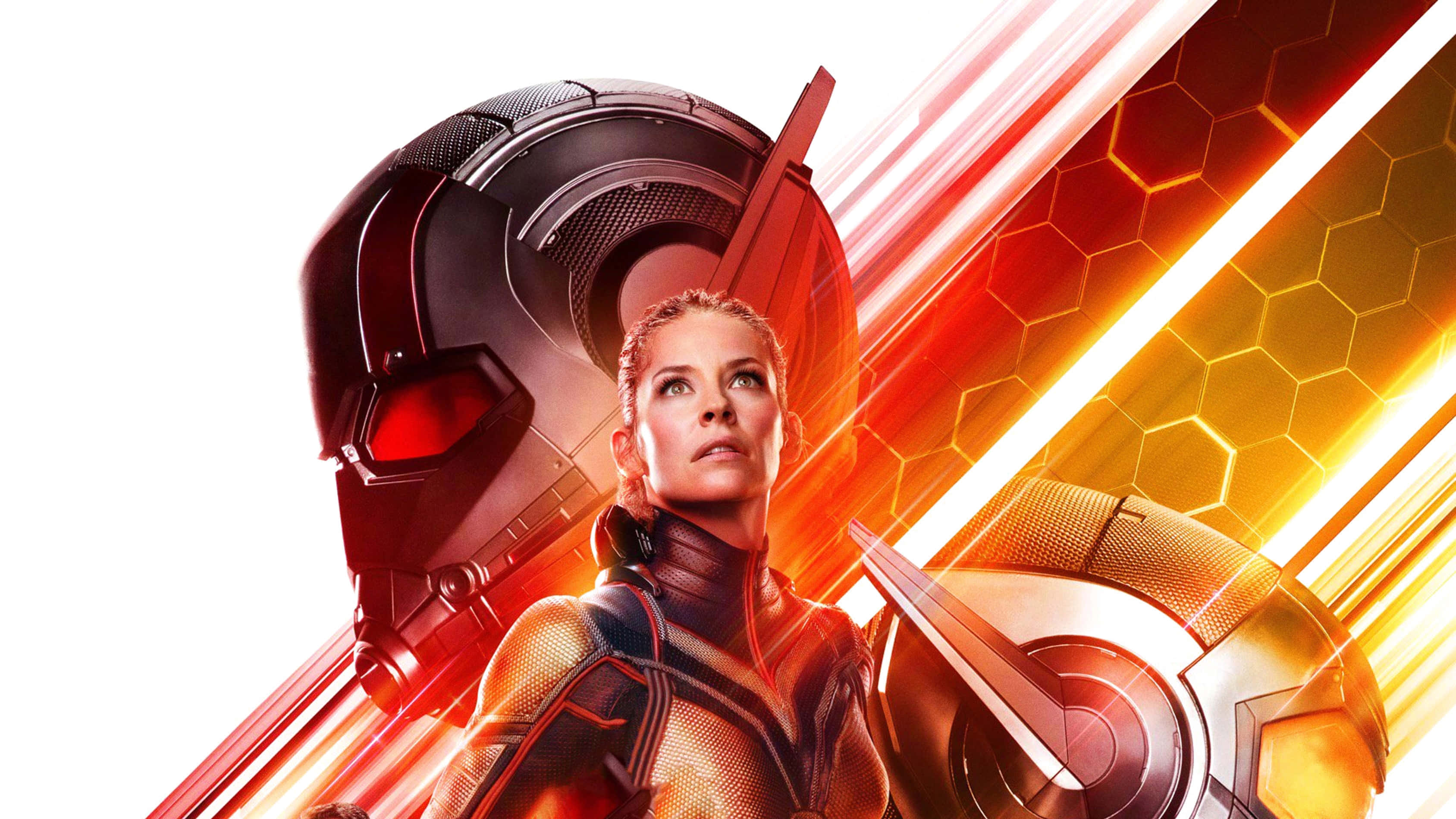 Evangeline Lilly, red and gold suit, armored helmet, 2K Desktop Wallpaper