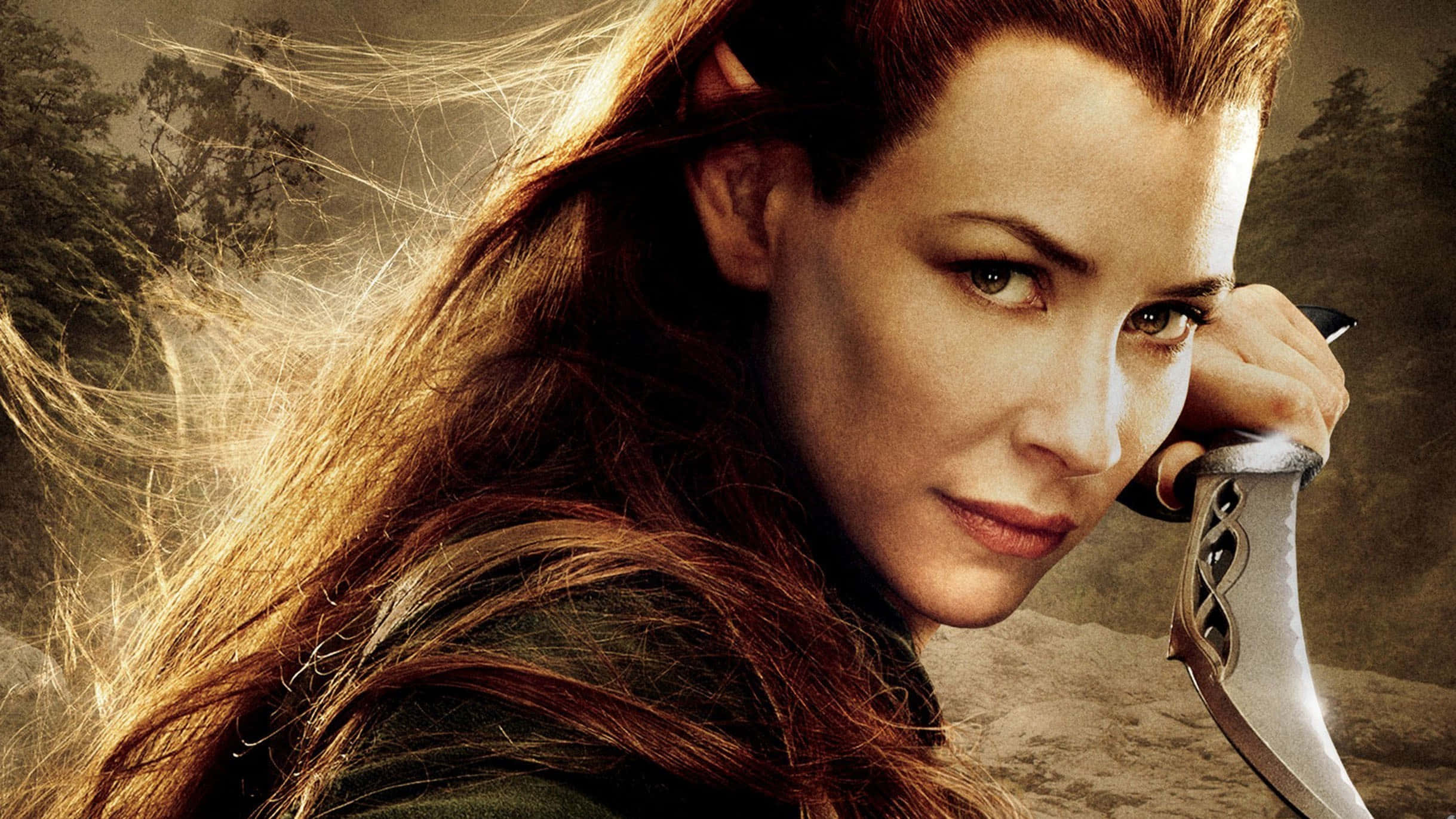 Evangeline Lilly, elf woman, flowing red hair, Full HD Desktop Wallpaper