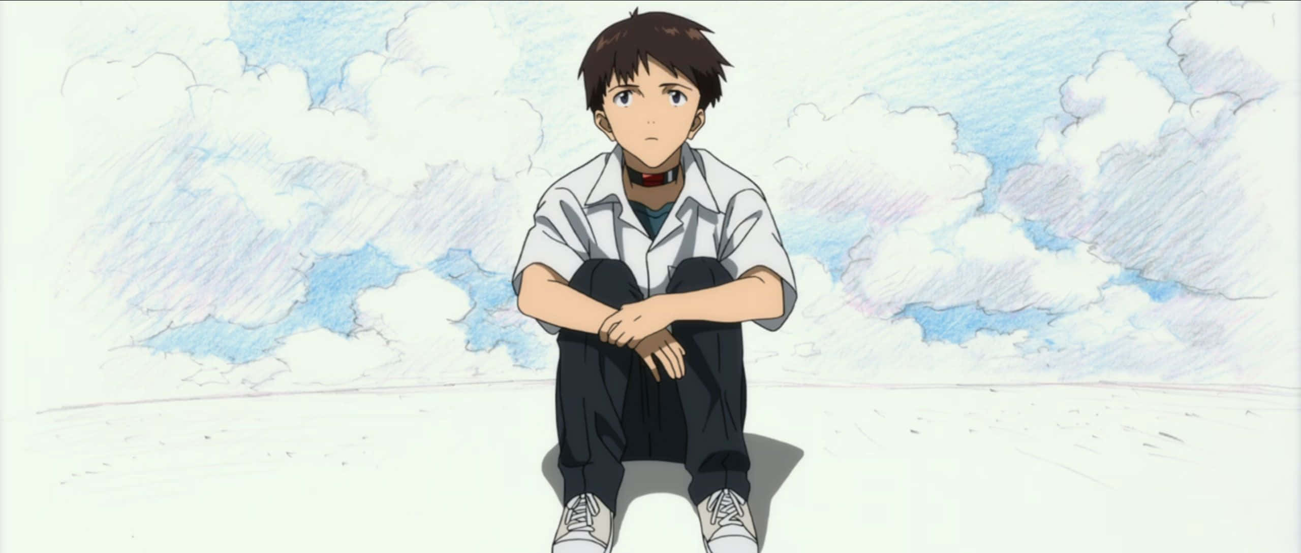 Evangelion 30 10, anime boy, white plain, 2K Desktop Wallpaper