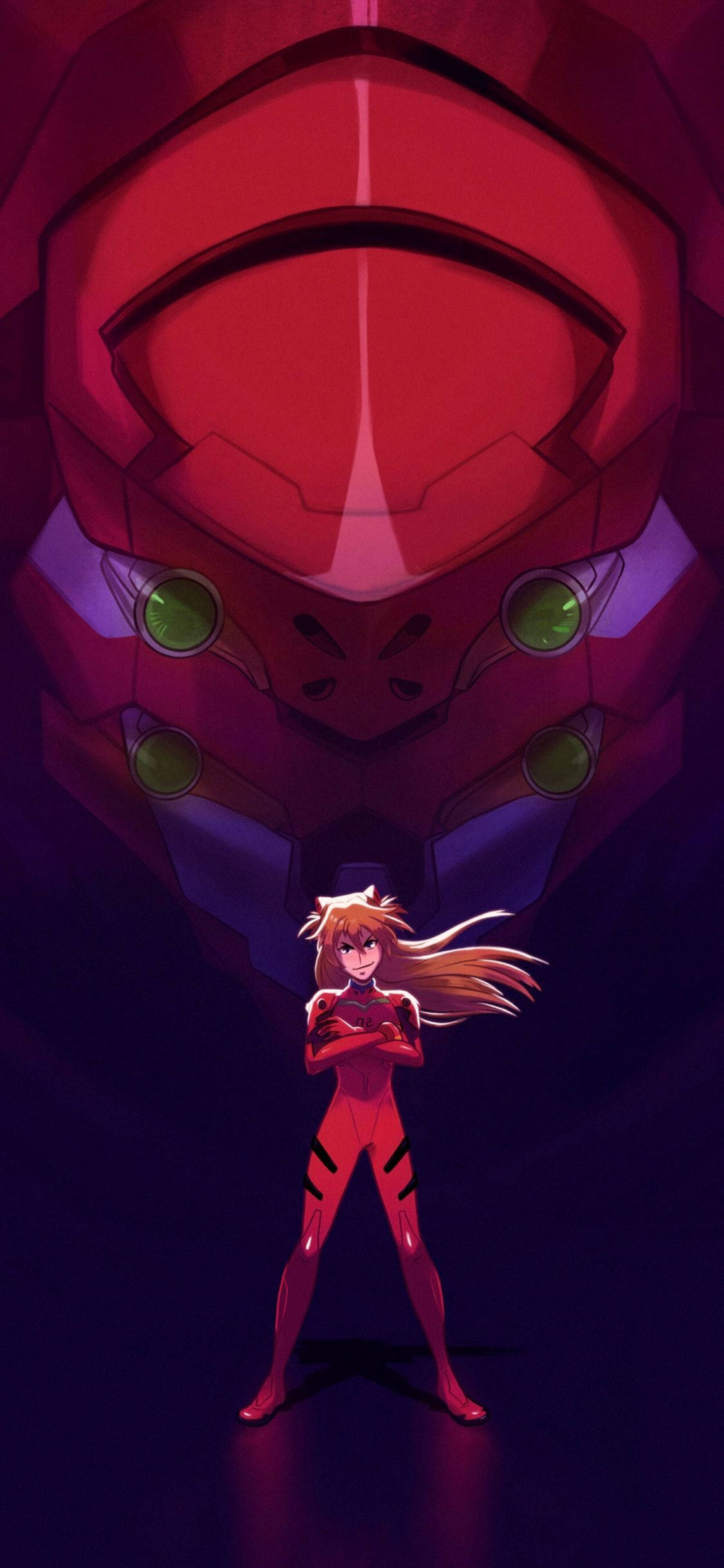Evangelion, red mech, glowing green eyes, Full HD Phone Wallpaper