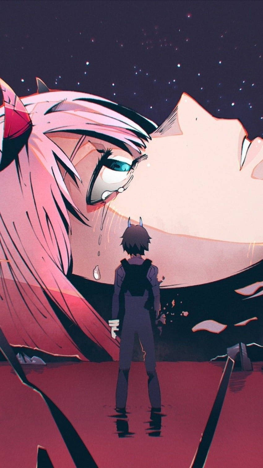 Evangelion Phone, pink-haired anime character, starry night sky, HD Phone Wallpaper