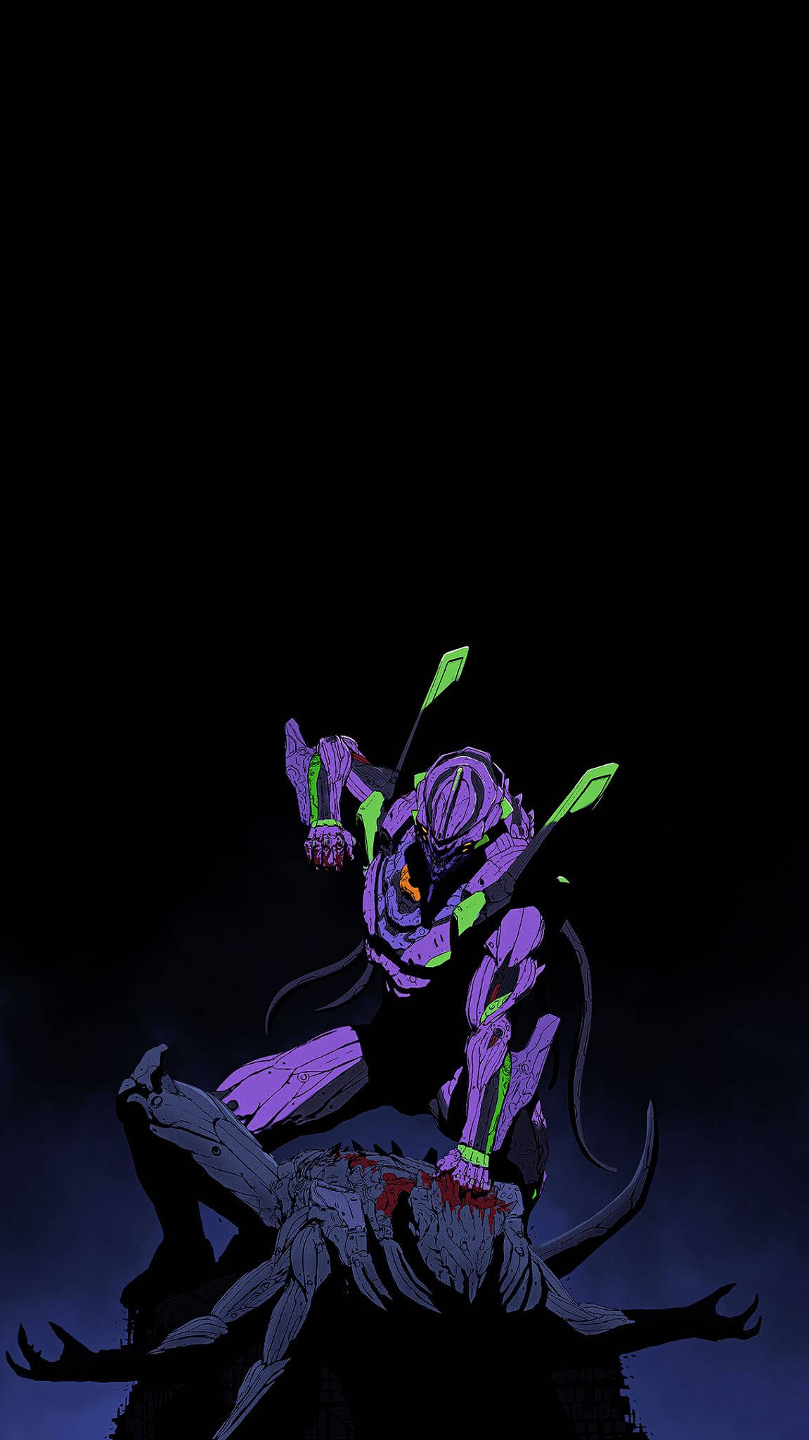 Evangelion Phone, purple and green biomechanical monster, defeated creature, Full HD Phone Wallpaper