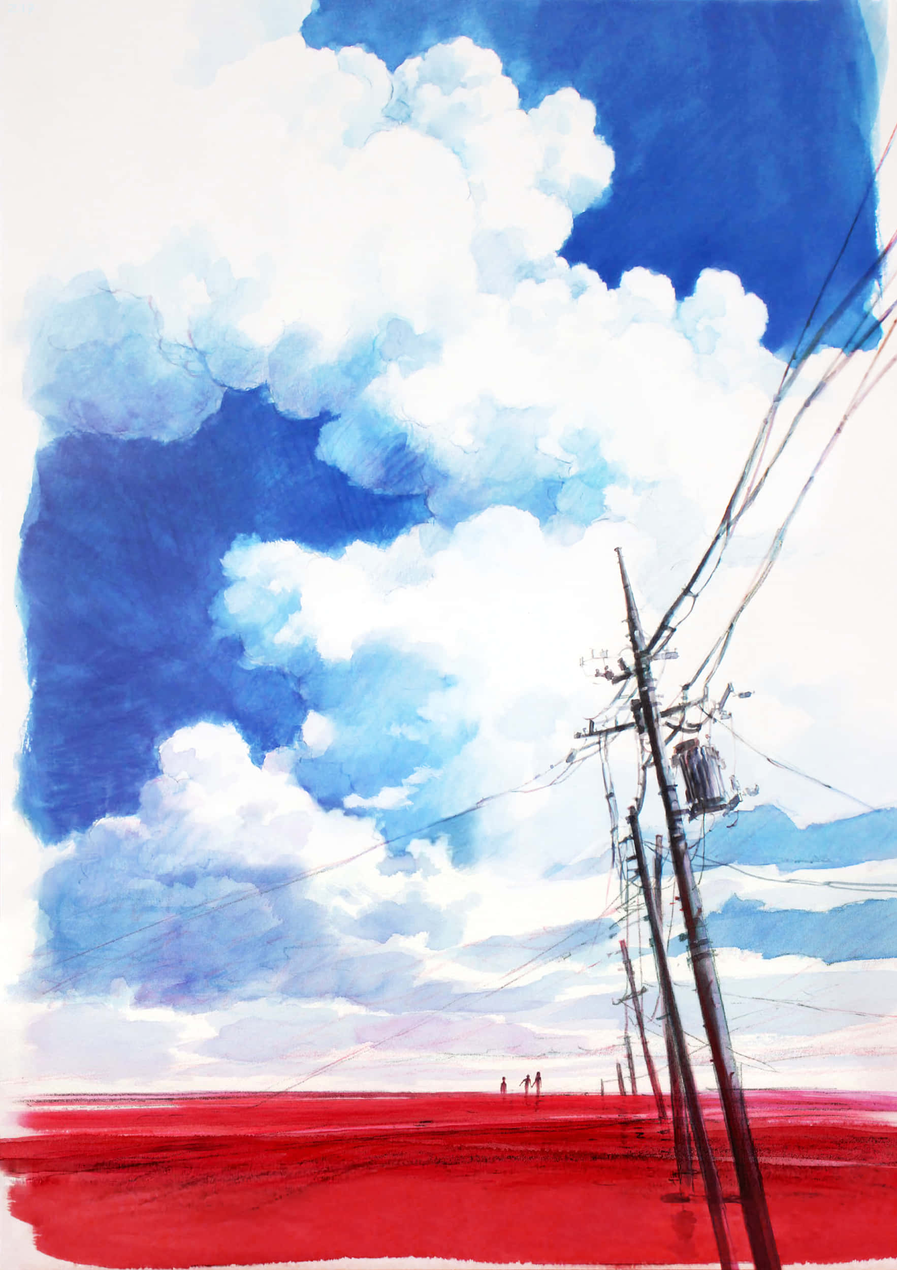 Evangelion 30 10, red field, blue sky, Full HD Phone Wallpaper