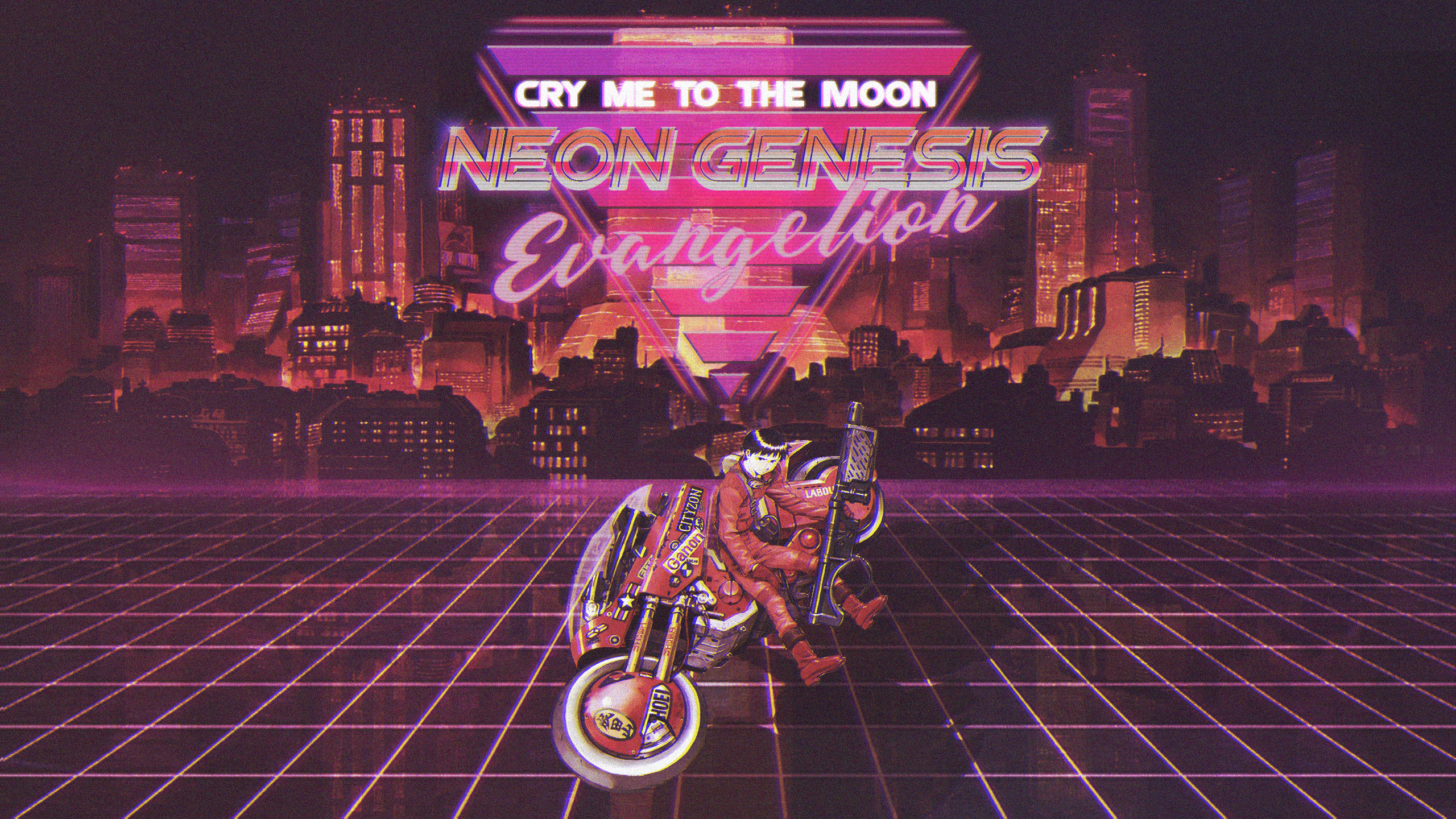 Evangelion, retro-futuristic anime character, motorcycle, 2K Desktop Wallpaper