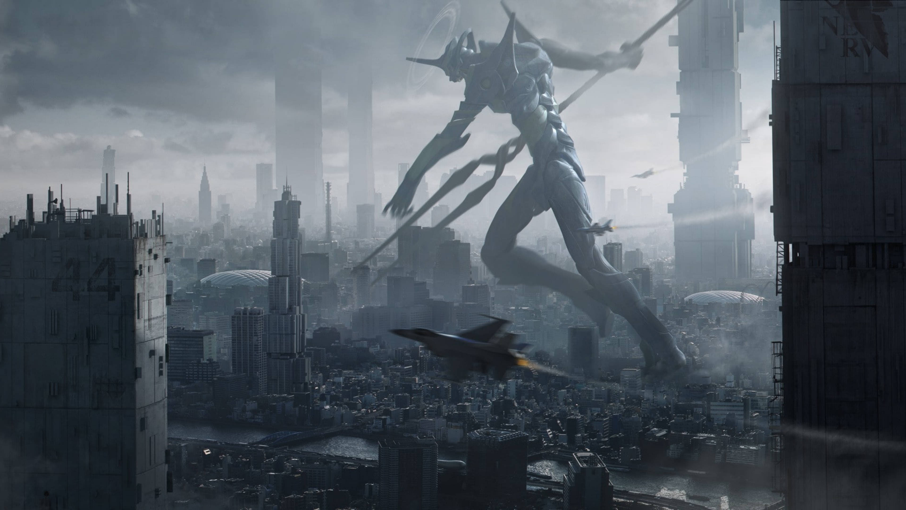Evangelion, 4K, muted city, 4K Desktop Wallpaper