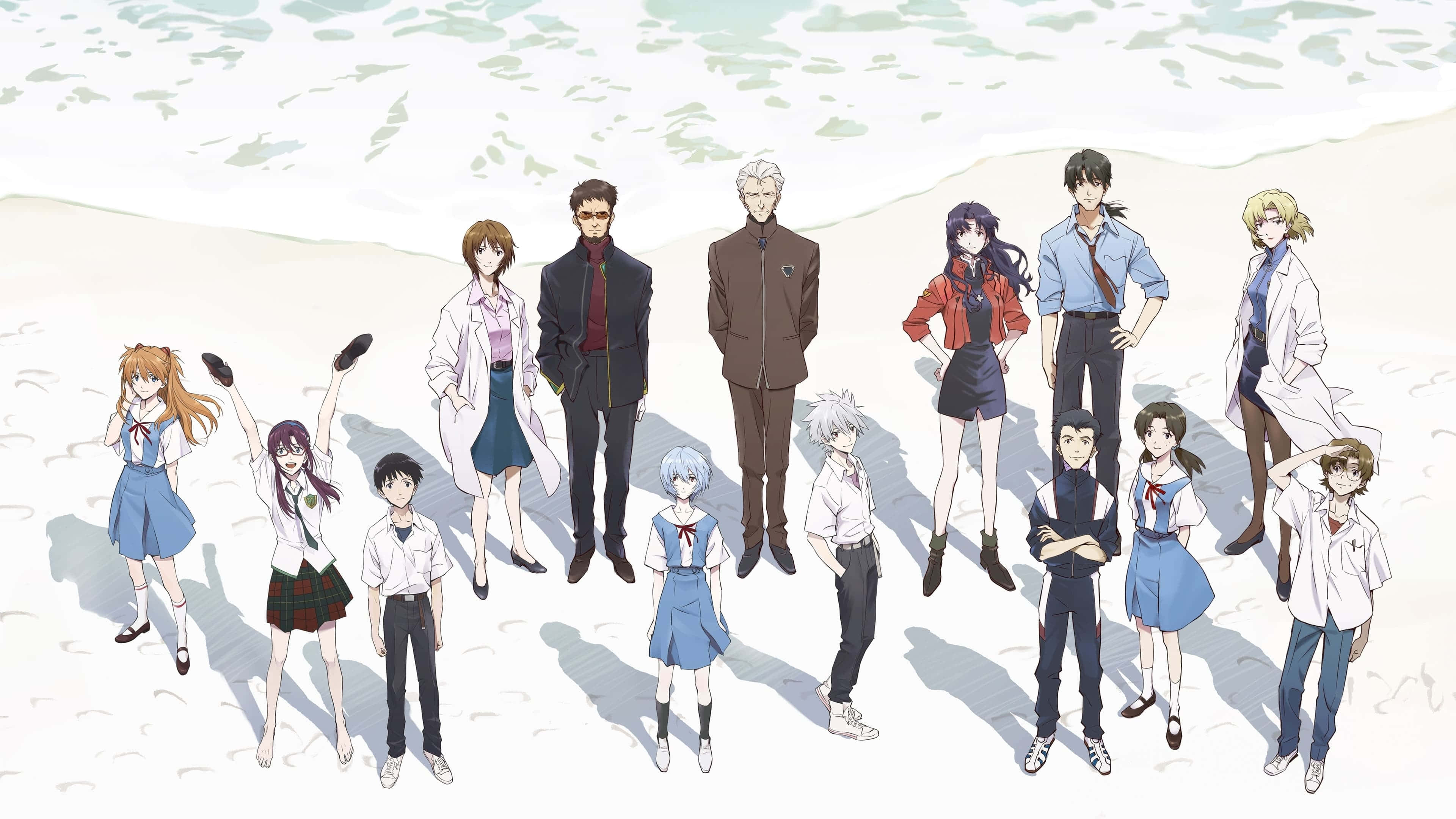 Evangelion 30 10, anime characters, school uniforms, 4K Desktop Wallpaper