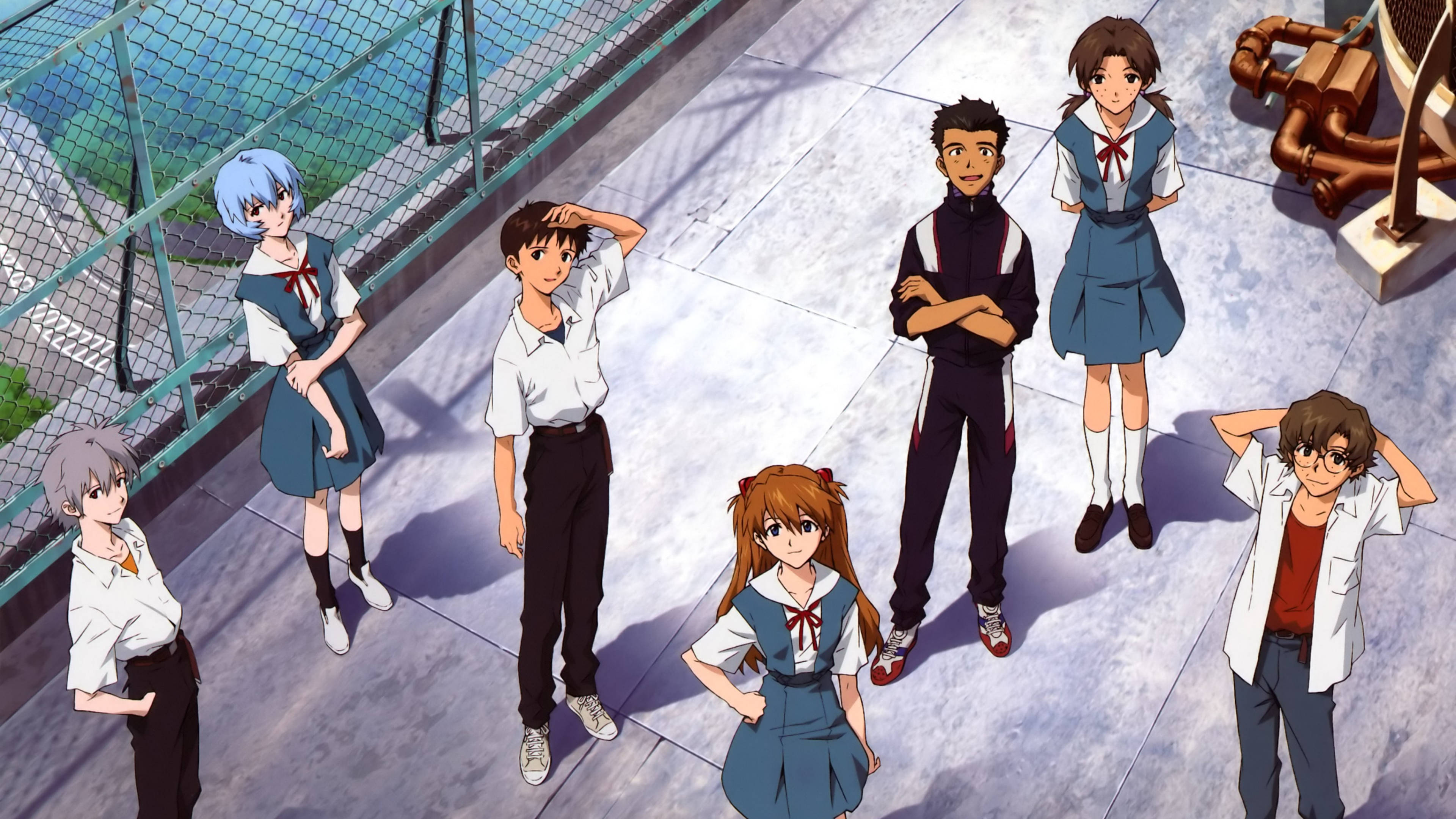 Evangelion, anime teens, school uniforms, 4K Desktop Wallpaper