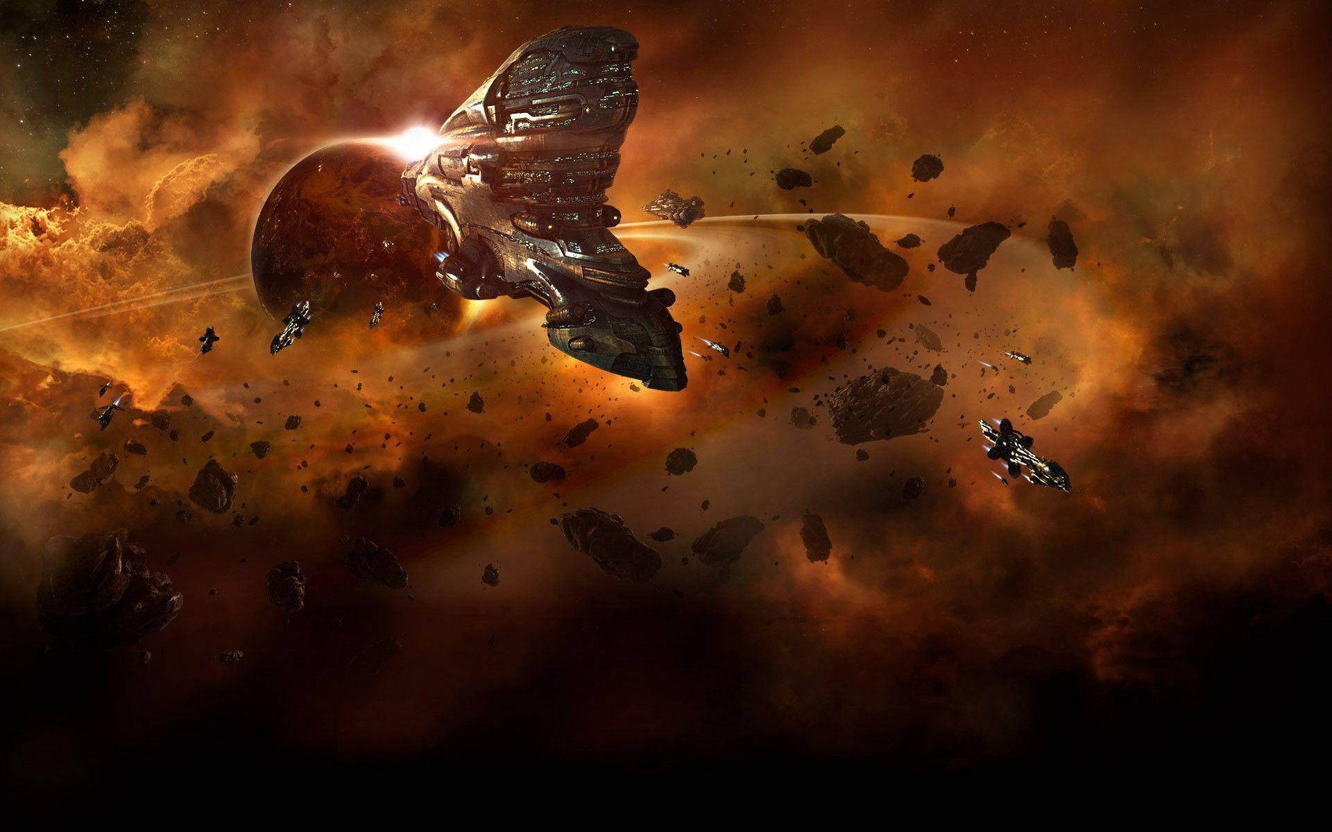 EVE Online, spacecraft, red galaxy, Full HD Desktop Wallpaper