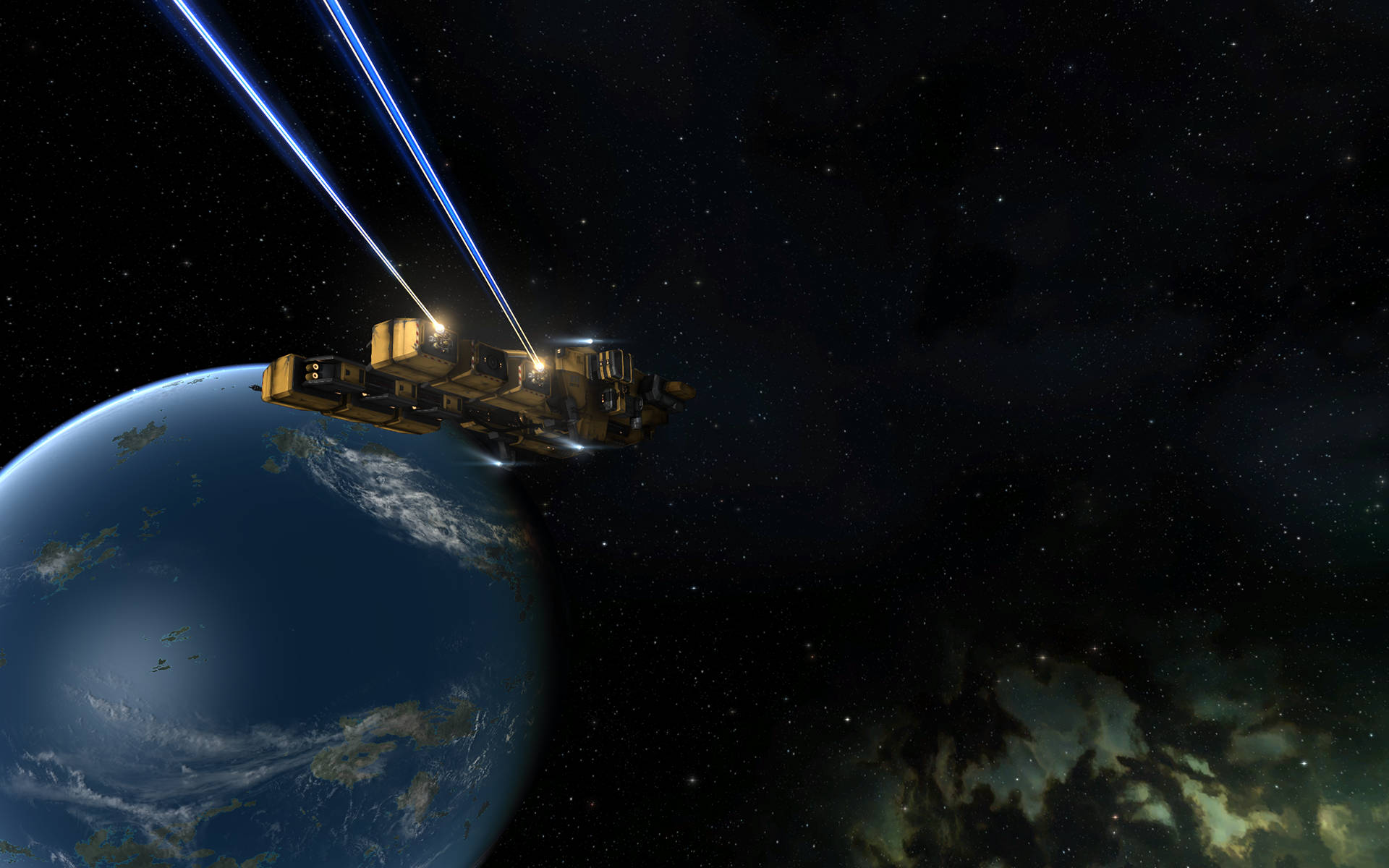 EVE Online, futuristic satellite, glowing blue beams, Full HD Desktop Wallpaper