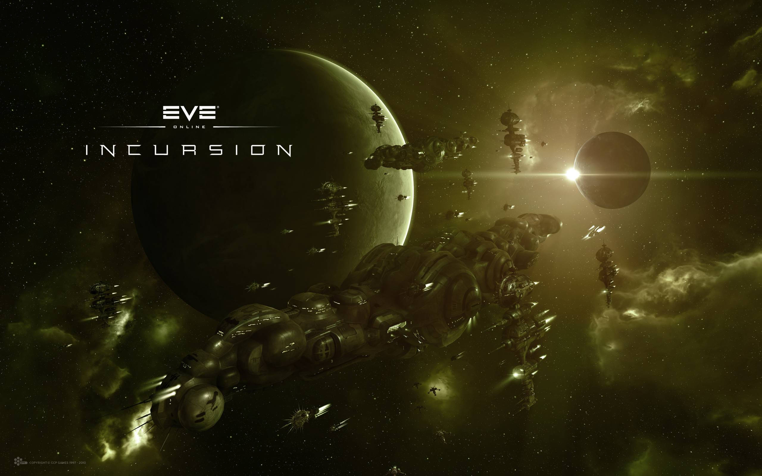 EVE Online, futuristic spaceships, glowing planet, 2K Desktop Wallpaper