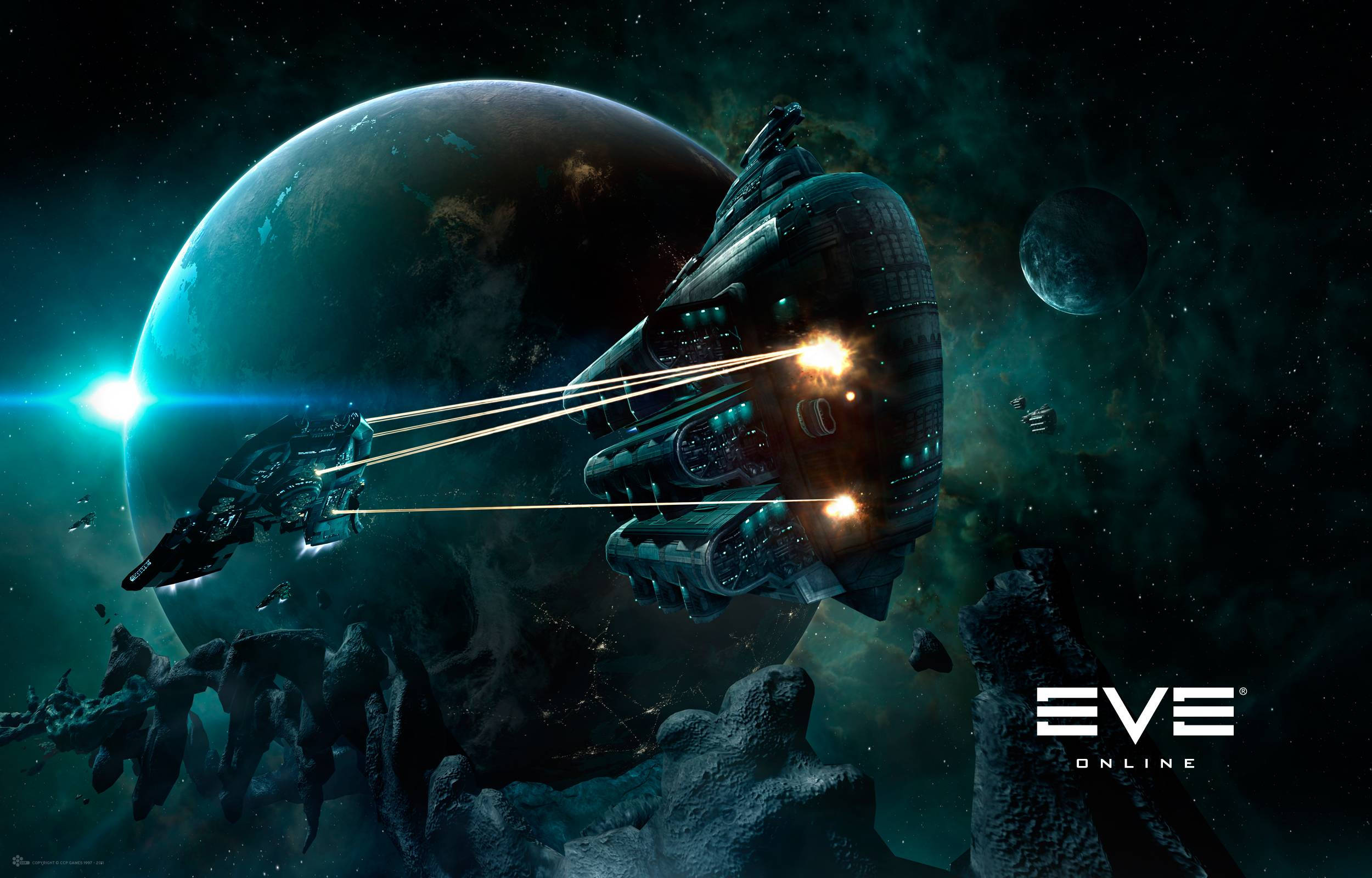EVE Online, spaceships, glowing planet, Full HD Desktop Wallpaper
