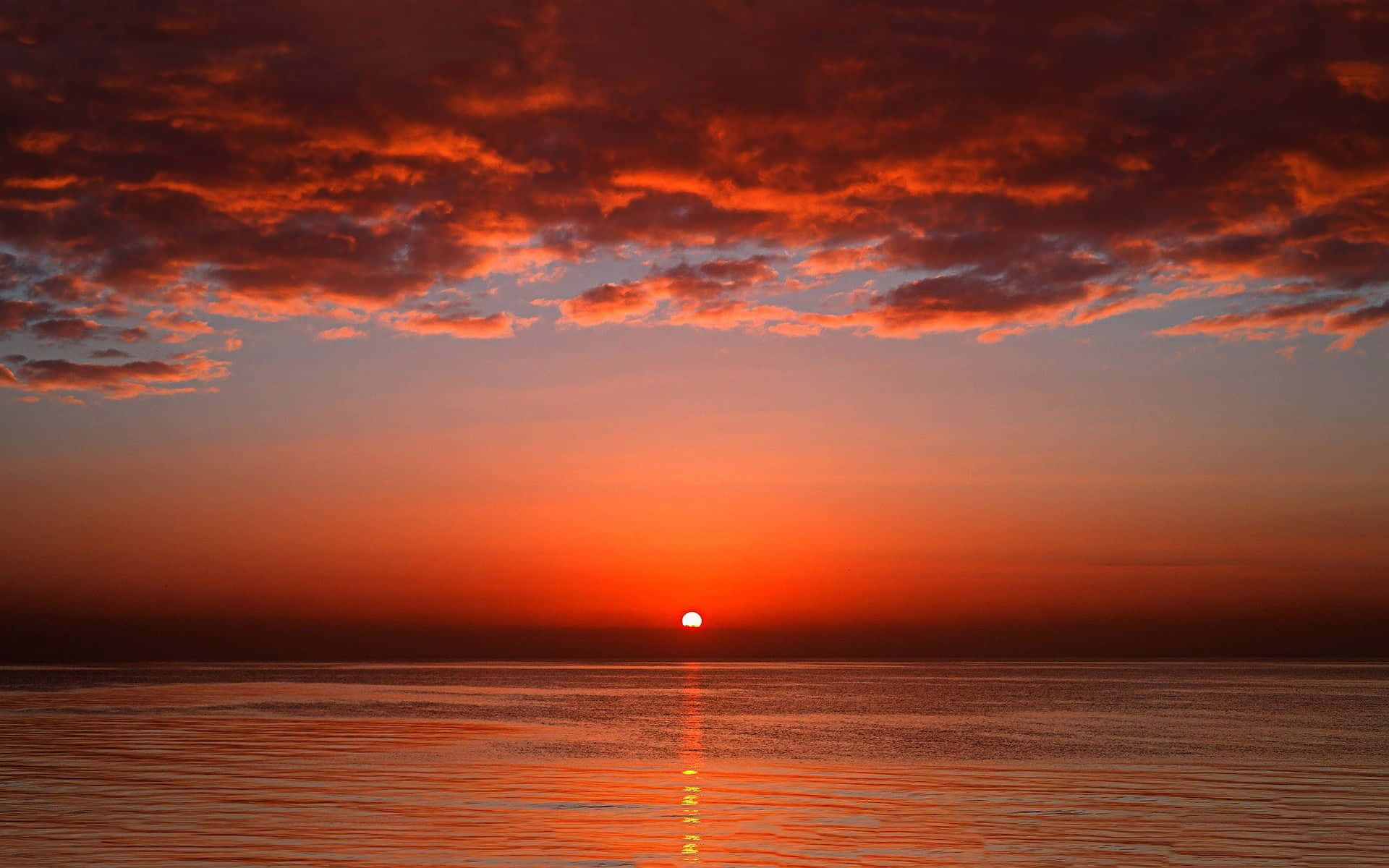 red evening sky, fiery sunset, calm water, Full HD Desktop Wallpaper