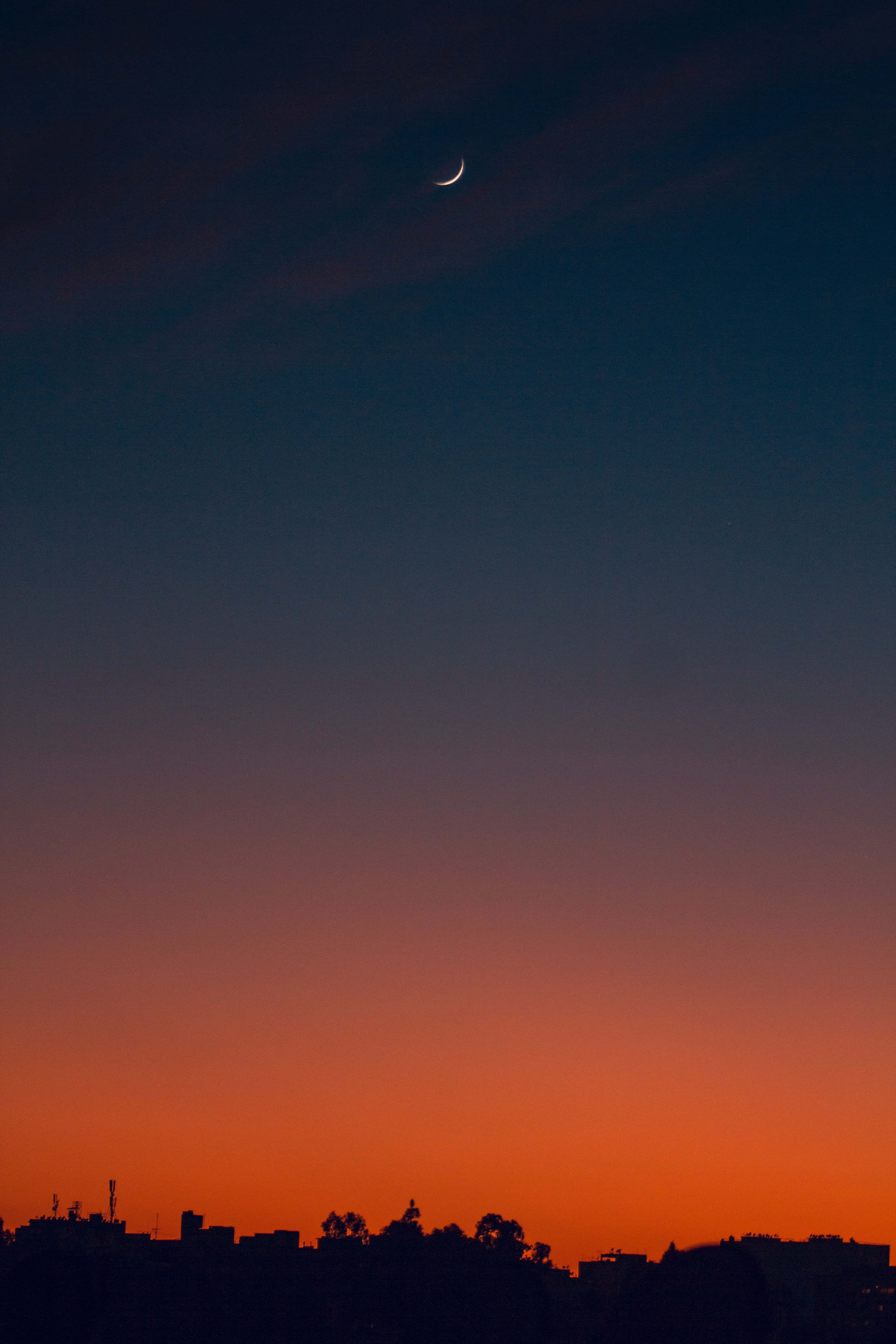 crescent moon, twilight sky, deep blue, 5K Phone Wallpaper