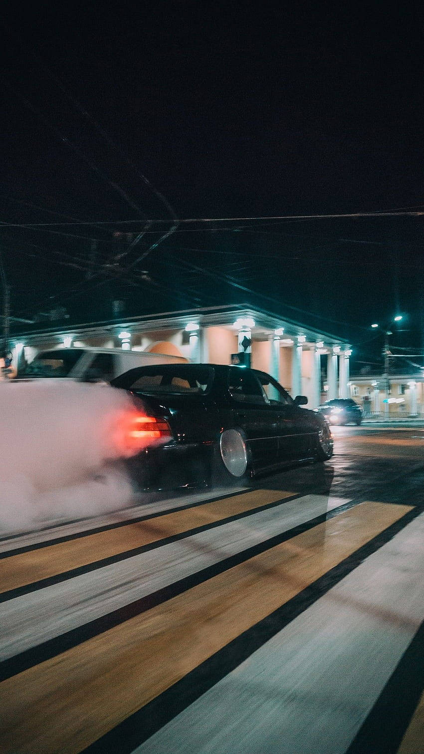black car, drifting, night, HD Phone Wallpaper