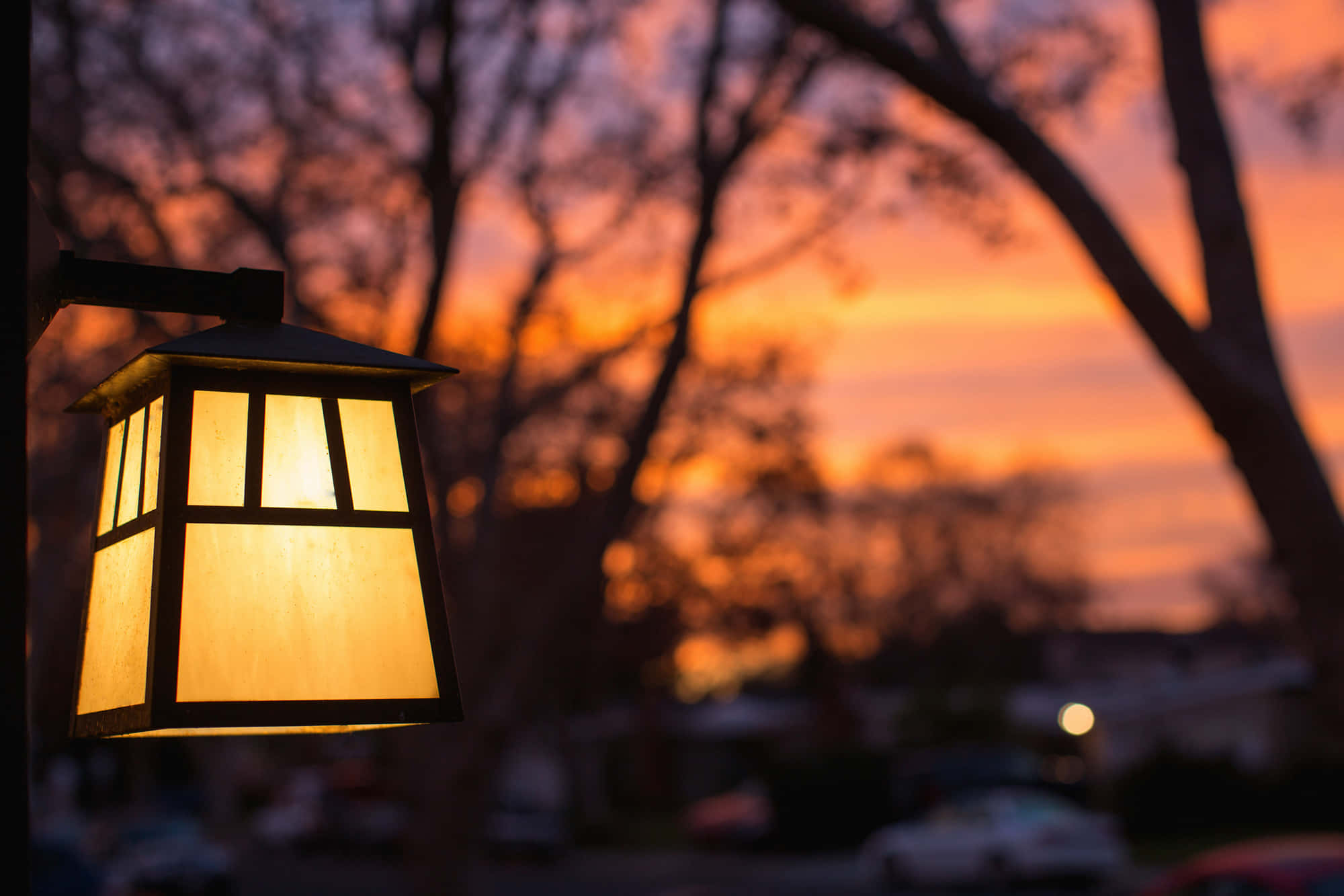 Lamp Post, evening sky, glowing lantern, Full HD Desktop Wallpaper