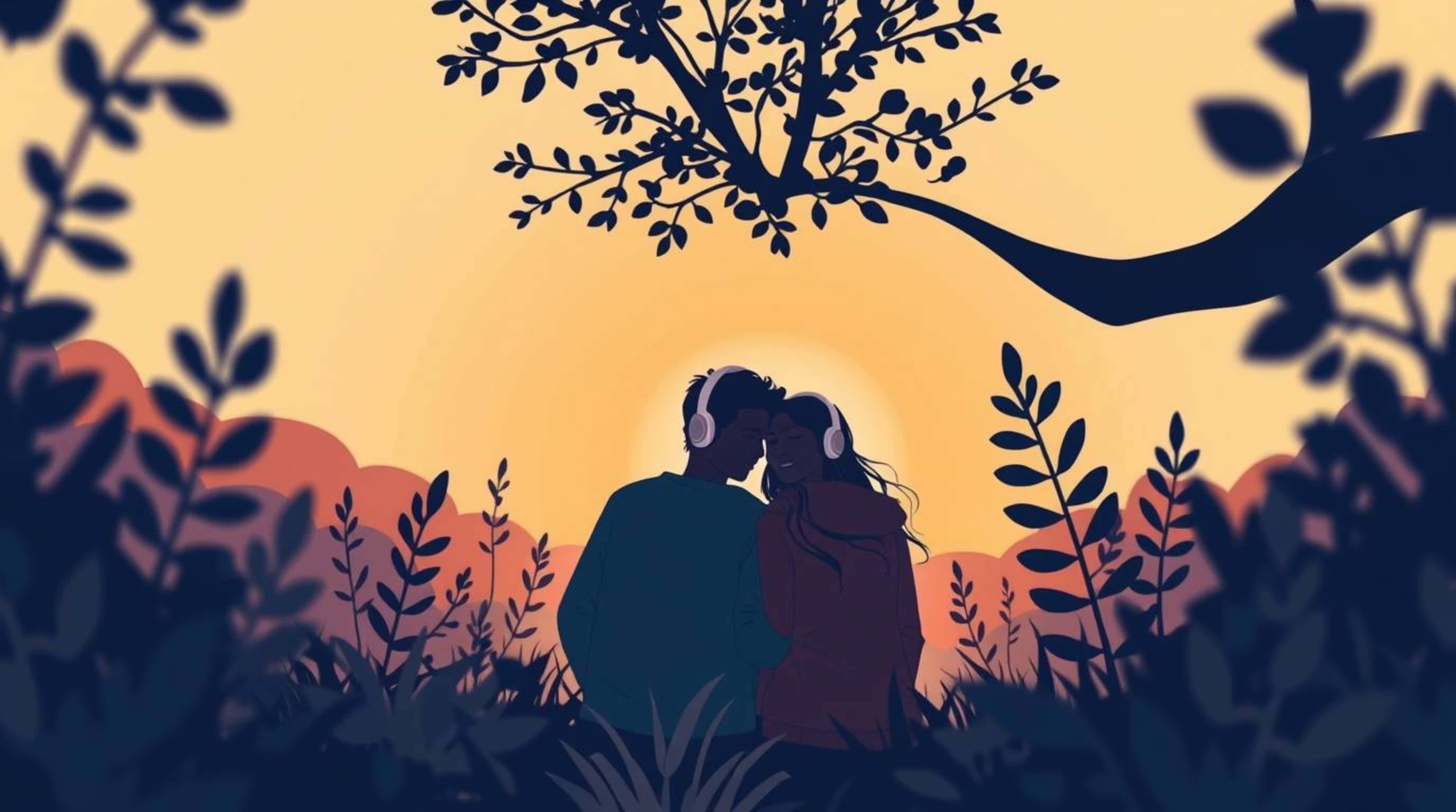 sunset, tree, couple, 5K Desktop Wallpaper