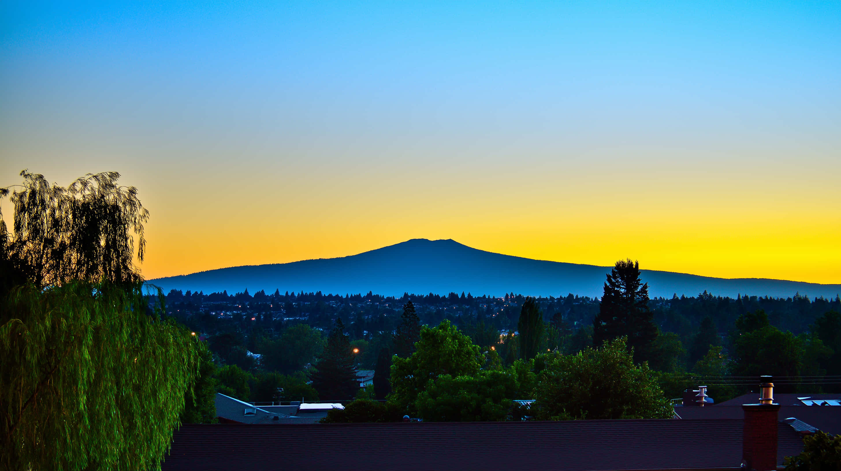 sunset, golden yellow, blue, 2K Desktop Wallpaper