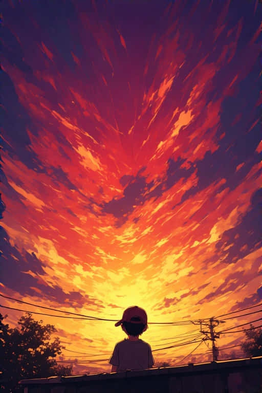 rooftop, sunset, fiery orange red, SD Phone Wallpaper