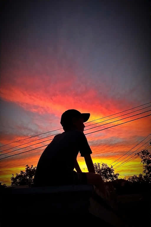 rooftop, silhouette, fiery orange, SD Phone Wallpaper