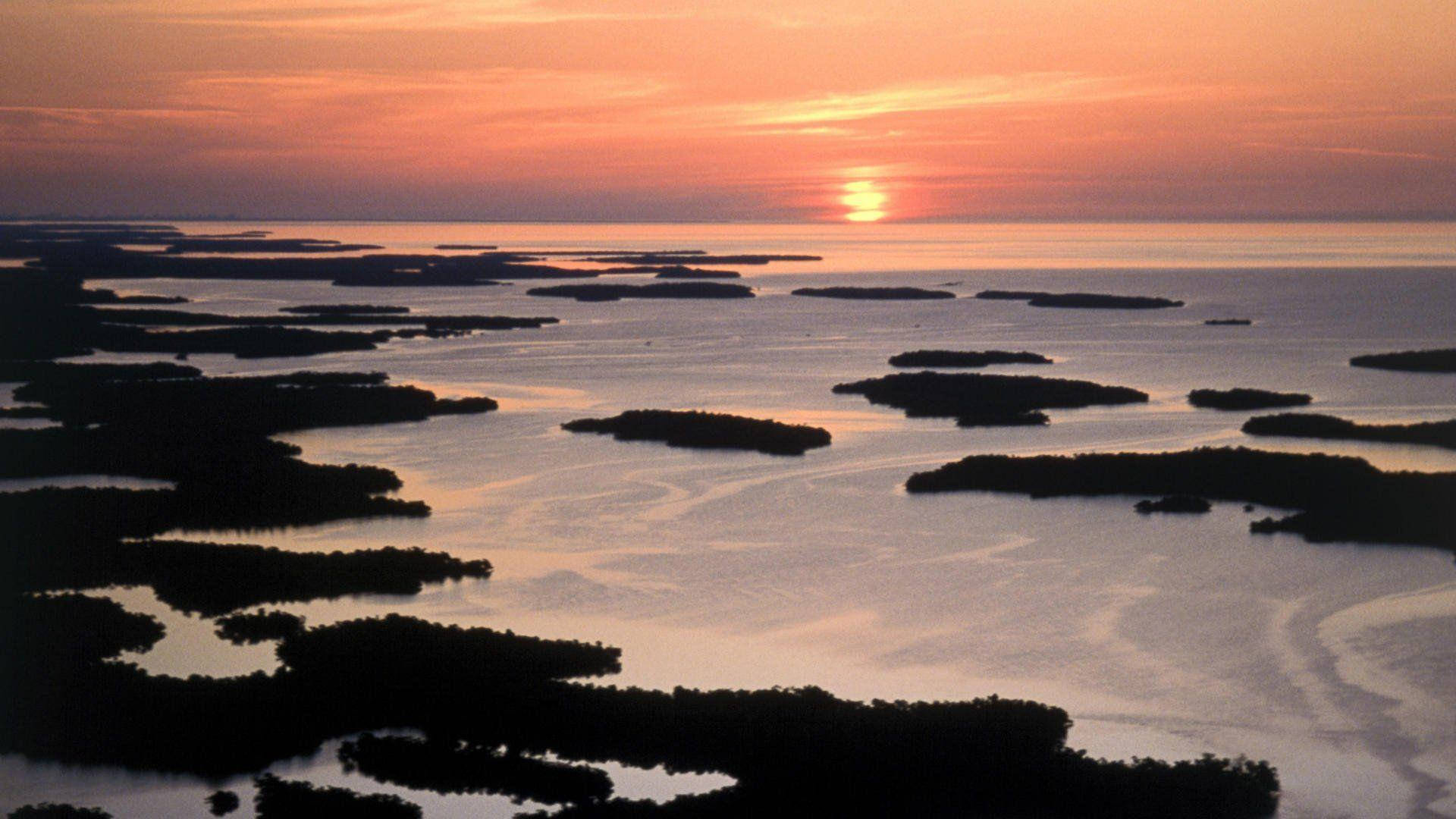 Everglades National Park, sunset, aerial view, Full HD Desktop Wallpaper