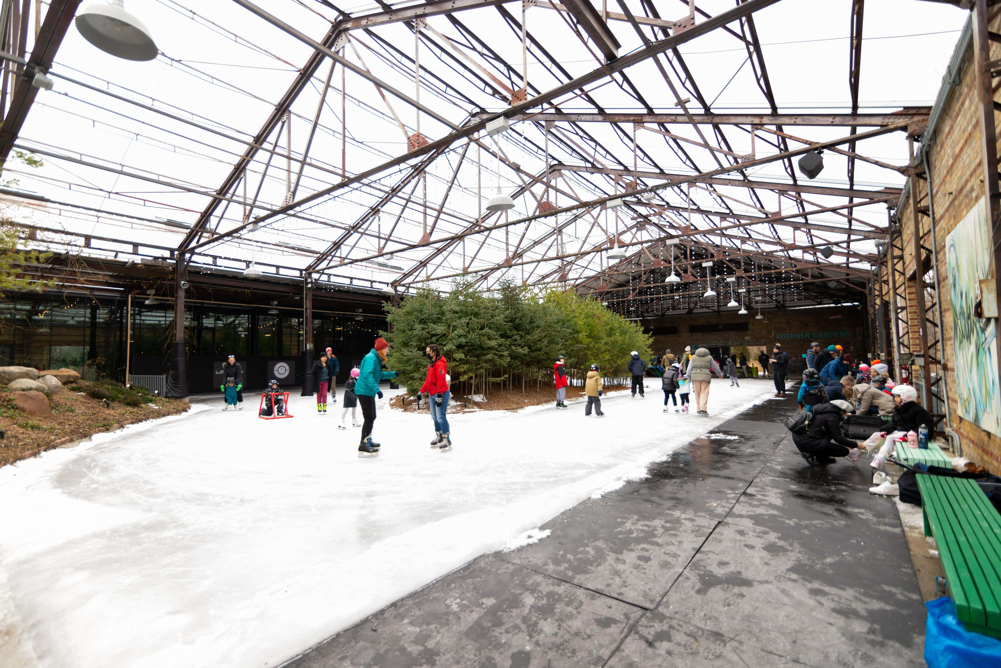 Evergreen Brick Works, ice skating rink, high glass and metal roof, 4K Desktop Wallpaper
