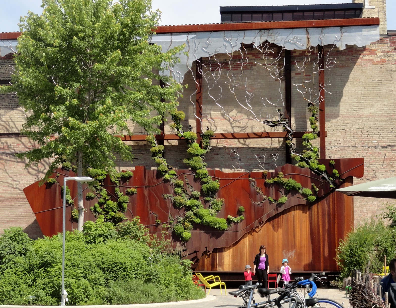 Evergreen Brick Works, green wall, rusted metal walls, HD Desktop Wallpaper