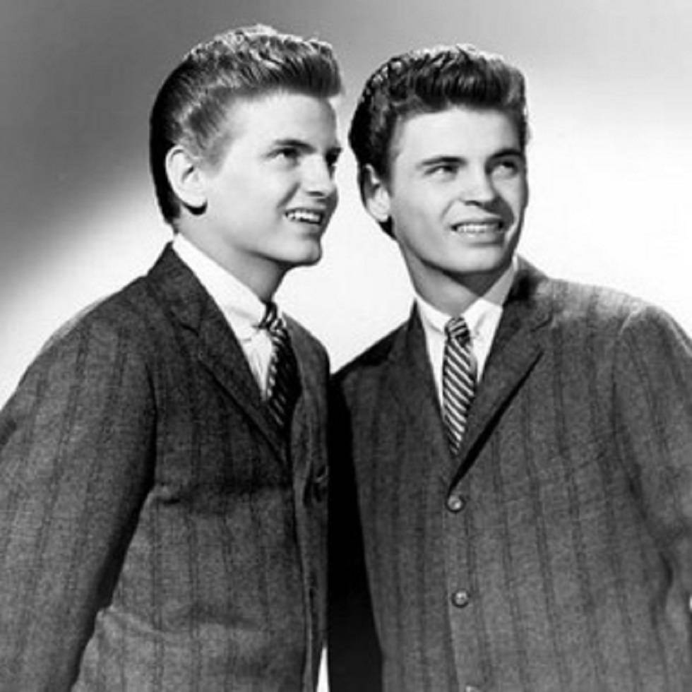 Everly Brothers, pinstripe suits, black and white studio portrait, SD Desktop Wallpaper