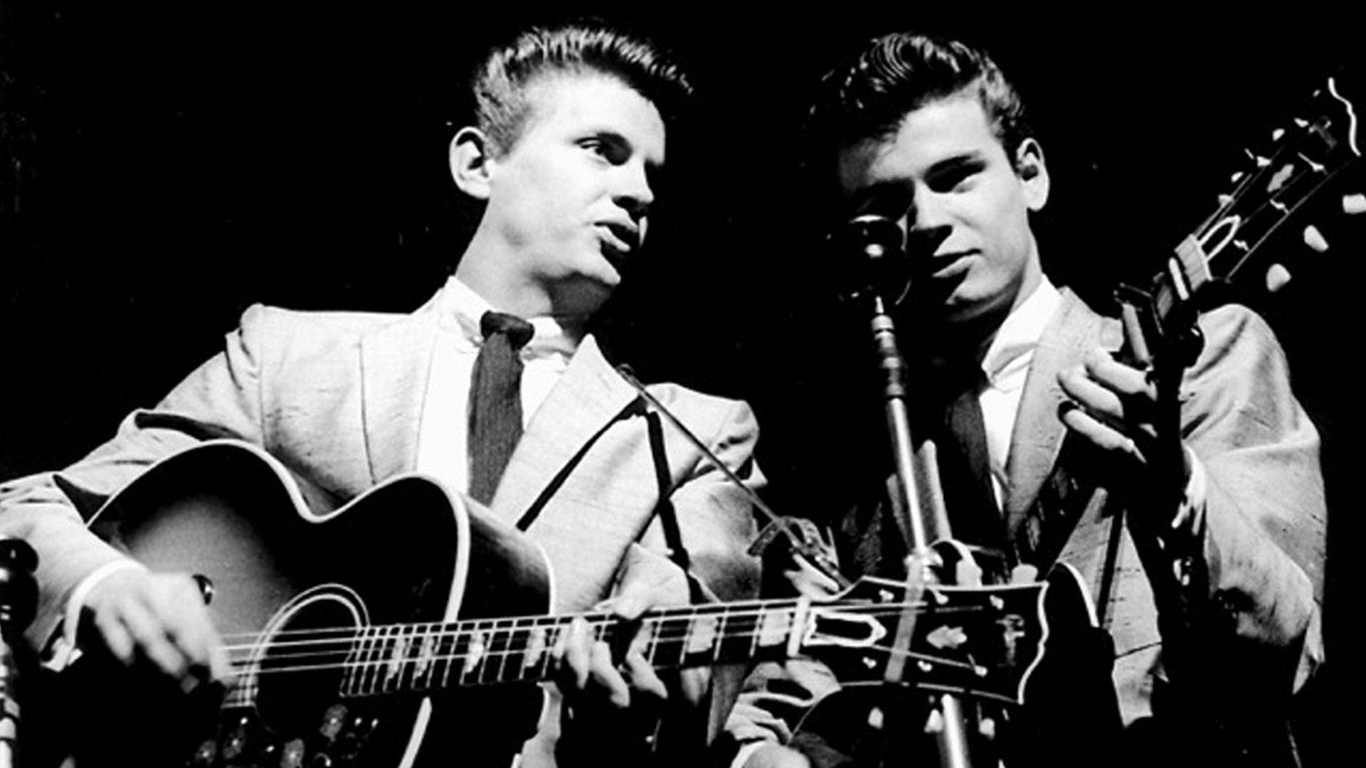 Everly Brothers, acoustic guitars, stage lights, Full HD Desktop Wallpaper