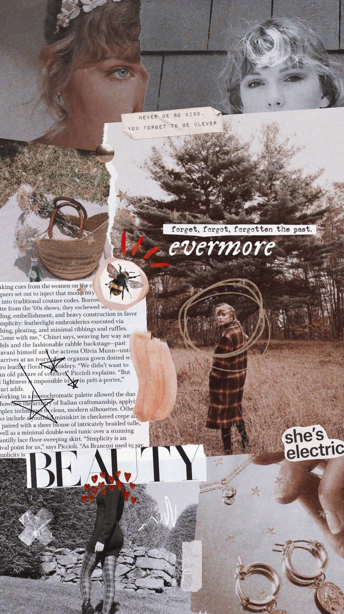 Evermore, collage aesthetic, vintage-inspired, Full HD Phone Wallpaper